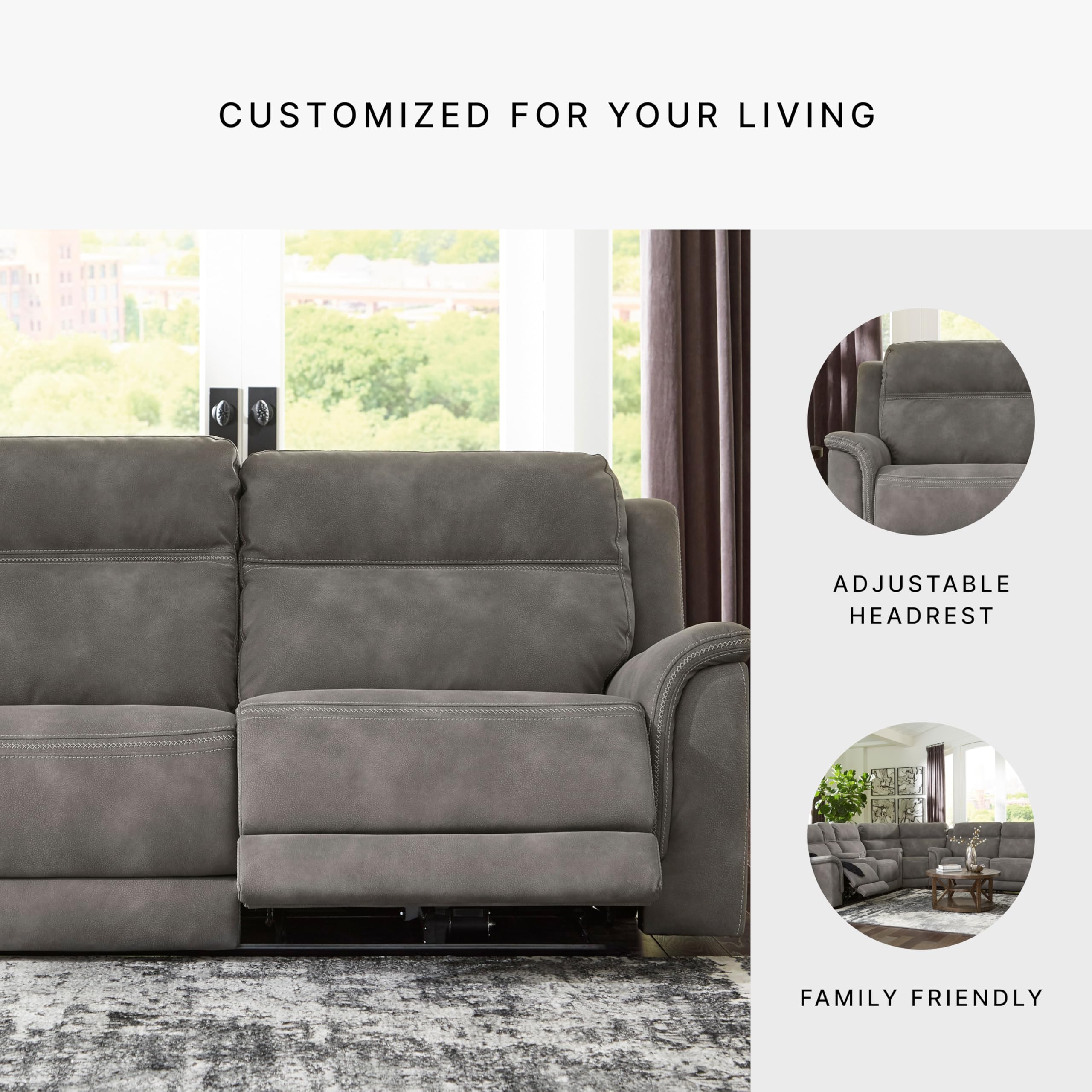 Ashley Next-Gen DuraPella Faux Leather Power Recliner Sofa with USB Charger - Zero Wall Reclining, Slate Gray - Perfect for Small Spaces & Home Theater Seating