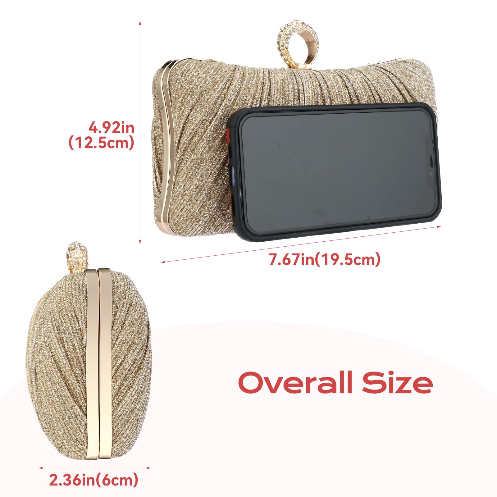Simcat Women's Gold Glitter Clutch Purse - Elegant Pleated Evening Handbag for Formal Events, Bridal Wedding, Prom & Special Occasions | Perfect for Parties, Dinners & Date Nights