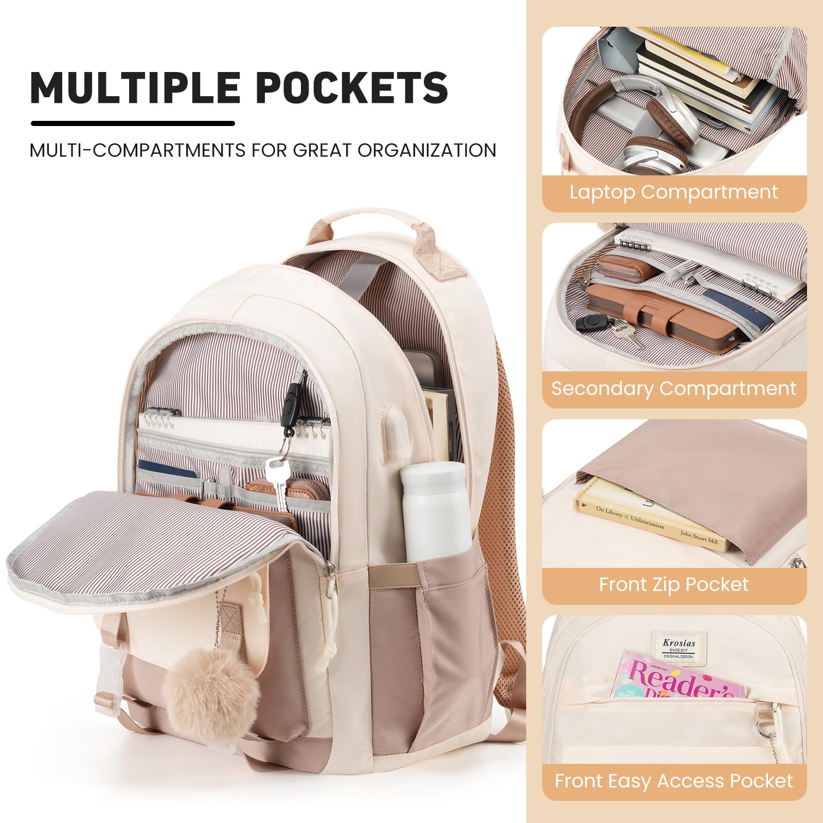 Stylish 15.6 Inch Laptop Backpack for Teen Girls - Lightweight School Bag for Middle & High School Students, College Bookbag with Large Capacity - Perfect for School, Travel & Daily Use