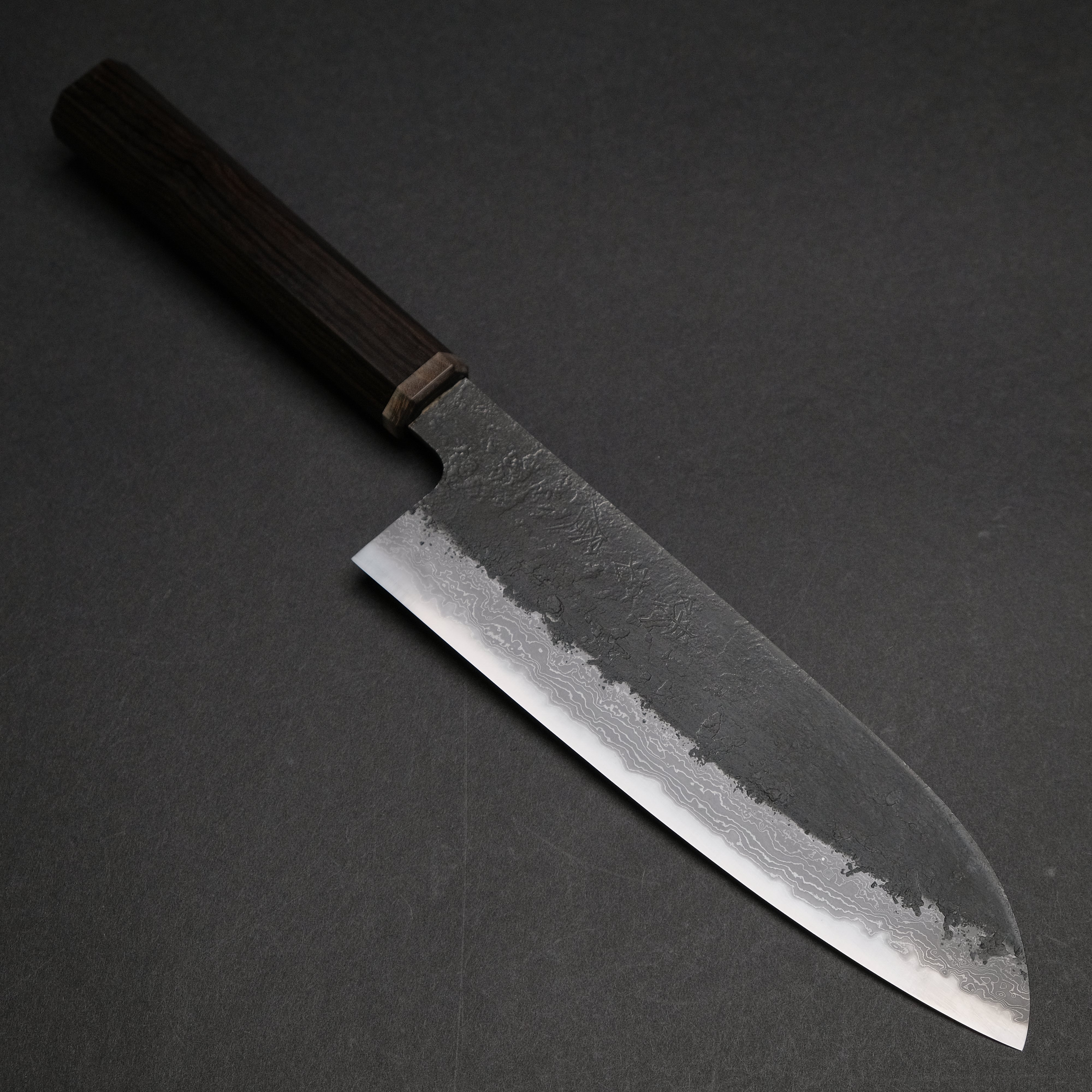Premium Ajikataya White #2 Nashiji Damascus Santoku Knife 180mm - Ebony & Stabilized Wood Handle (#50) - Perfect for Sushi, Vegetables & Meat Slicing
