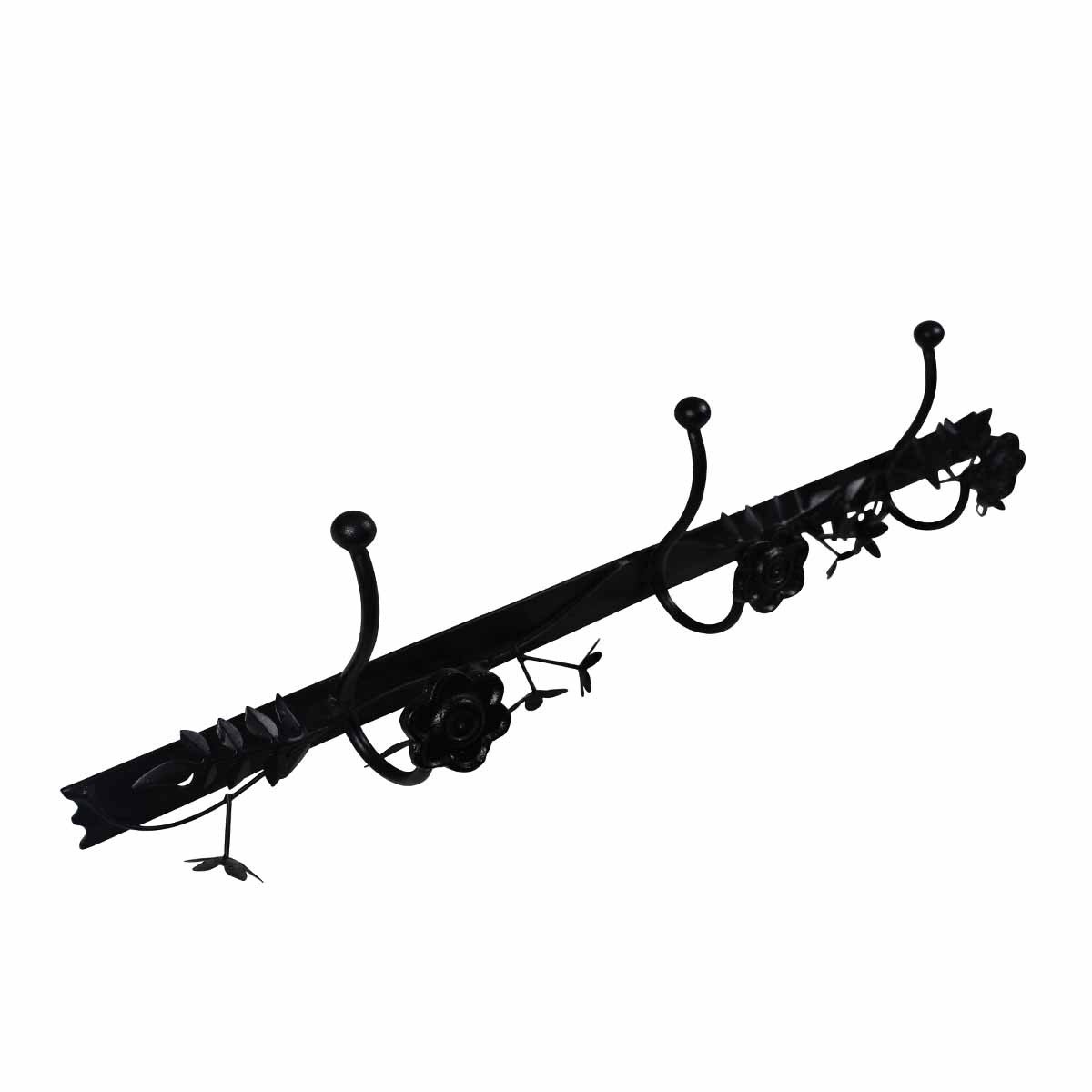 Black Wrought Iron Triple Rail Wall Hooks - 22.3