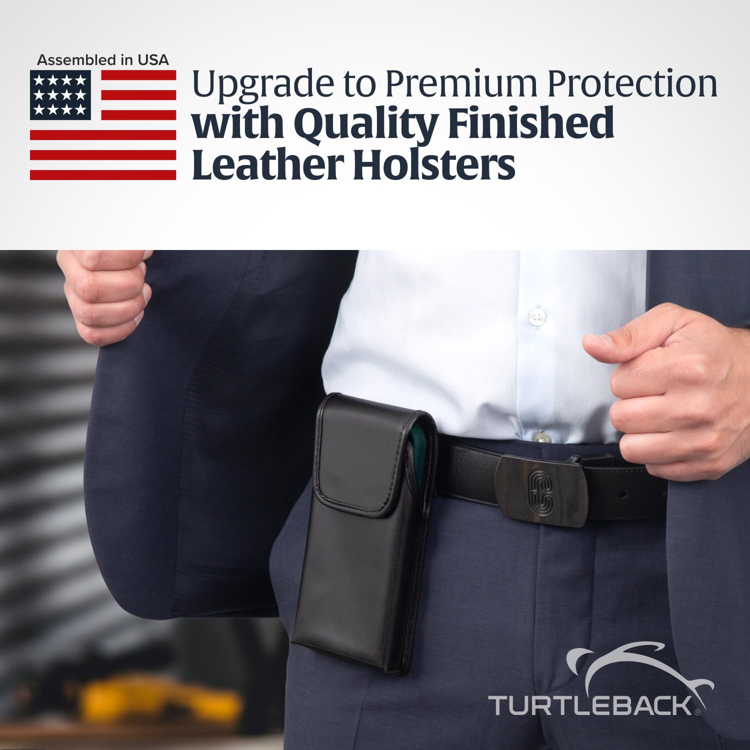Premium Leather Phone Holster for iPhone 16 Pro Max/15 Pro Max/14 Pro Max/13 Pro Max - Black Belt Clip Phone Holder Compatible with Slim Cases - Durable Leather Waist Pouch for Outdoor, Work, Hiking & Daily Use