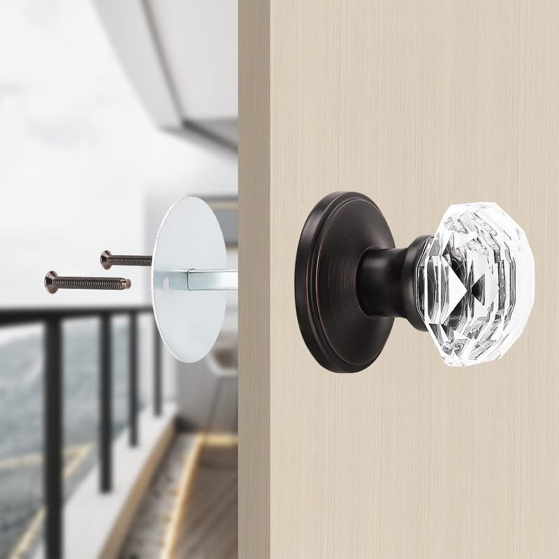 10 Pack Clear Crystal Dummy Door Knobs for French Doors & Balconies - Keyless Interior Handles with Zinc Alloy Oil-Rubbed Bronze Base - Perfect for Pantry, Closet & Glass Door Applications
