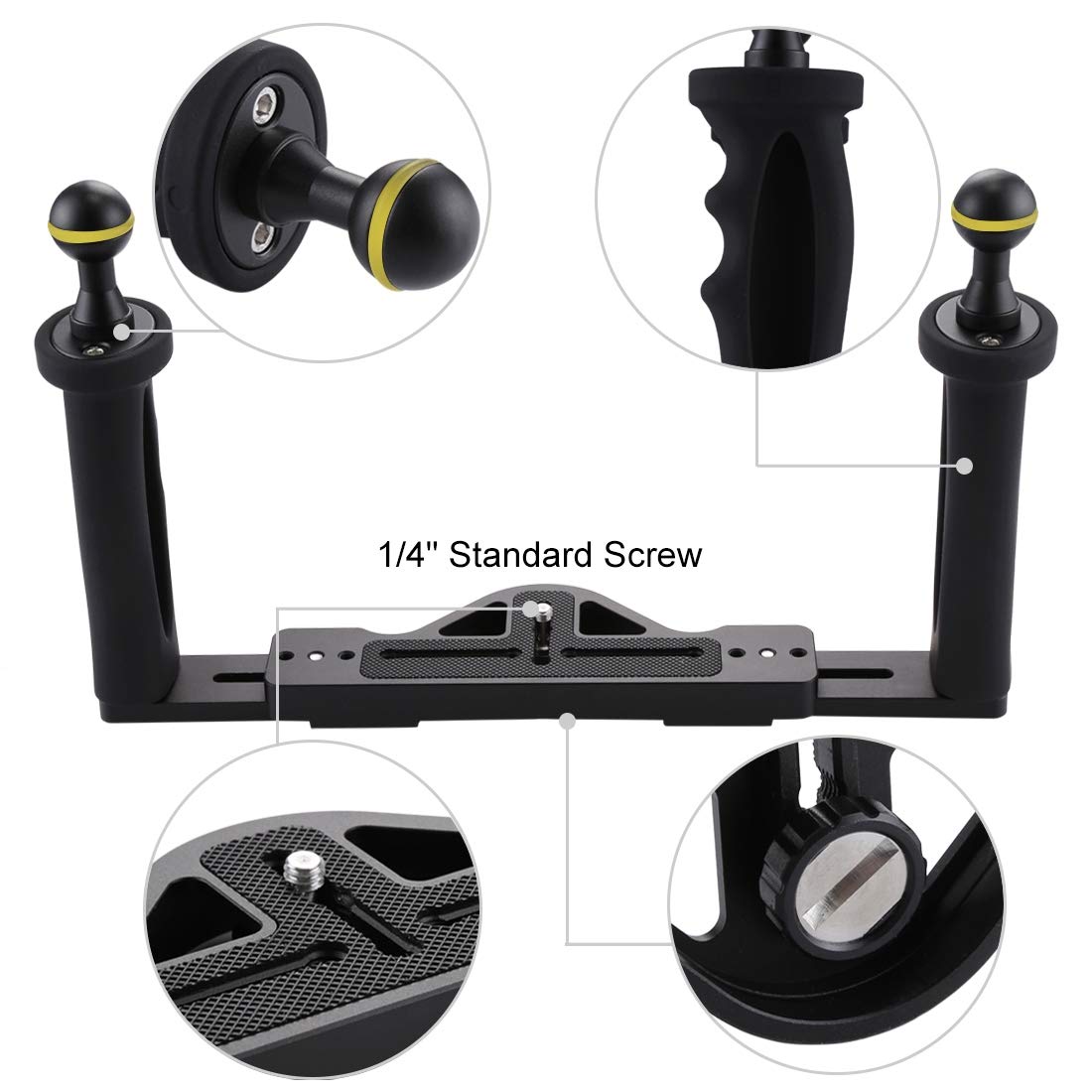 PULUZ Dual Handle Aluminum Alloy Handheld Stabilizer Diving Tray for GoPro Hero 11/10/9/8/7/6/5, Session, Xiaoyi & DSLR Cameras - Underwater Photography Gear for Scuba Diving, Snorkeling & Action Sports