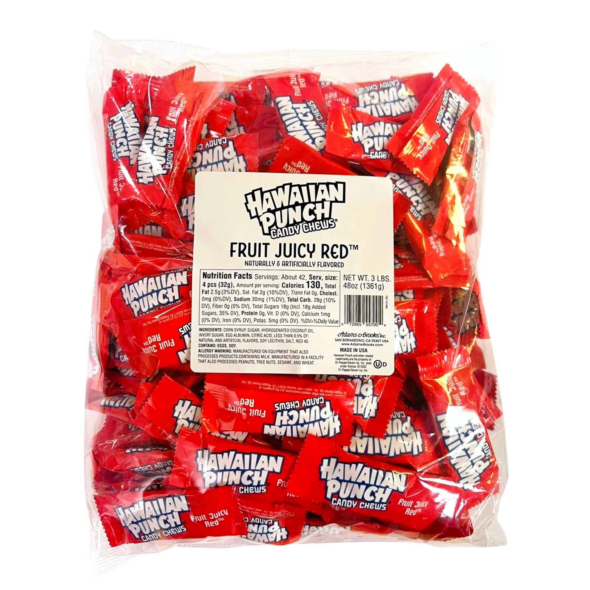 Hawaiian Punch Red Candy Chews - 3lb Bulk Bag | Tropical Fruit Flavored Soft Chewy Candy for Parties, Snacking & Gifting