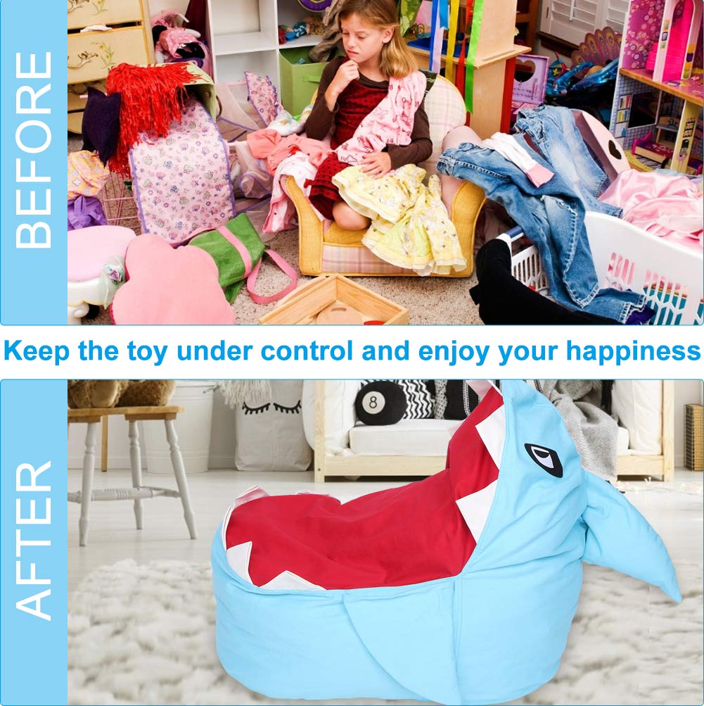 **Adorable Shark Bean Bag Chair for Kids - Large Plush Toy Organizer with Zipper, Stuffed Storage Bag for Pillows, Towels & Clothes - Perfect for Playrooms, Bedrooms & Reading Nooks (Blue)**