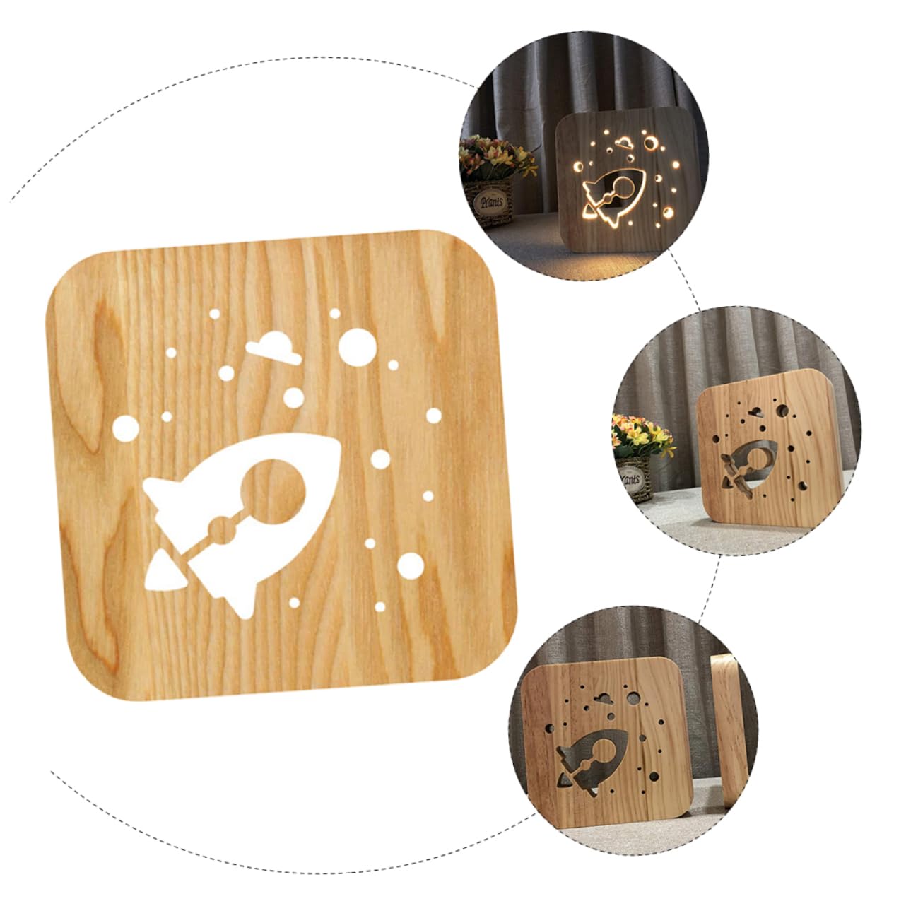 Artibetter Wooden Rocket LED Night Light - Hand Carved USB-Powered Lamp for Bedroom, Nursery & Home Decor | Perfect for Kids' Room, Romantic Ambiance & Gift Giving