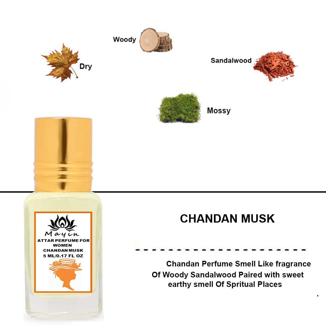 Mayin Chandan Musk (5ML) Pure Attar Perfume Oil for Women - Long Lasting Sandalwood Scent for Daily Wear, Meditation & Special Occasions