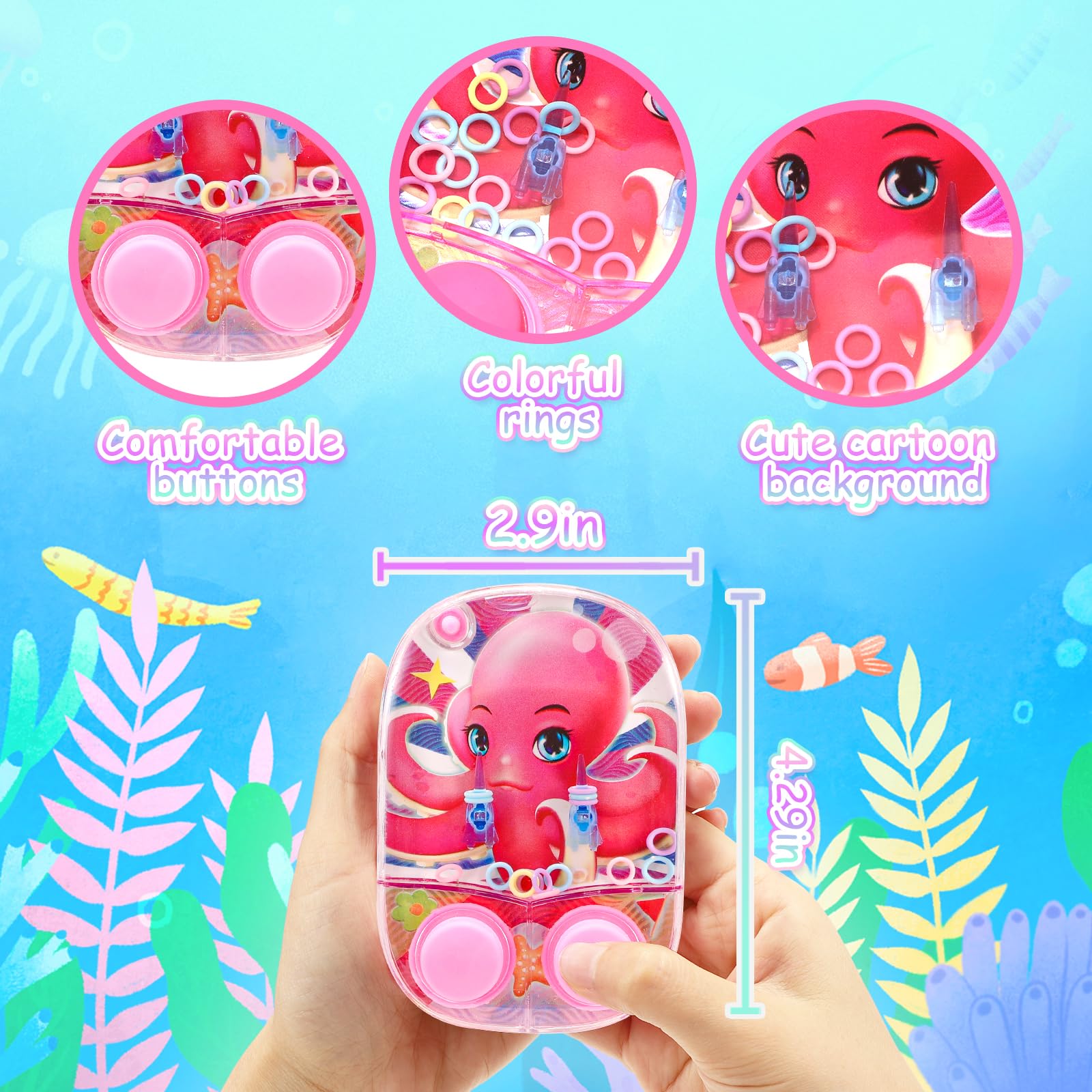 4 Pack Ocean Themed Water Ring Toss Handheld Games - Fun Water Toys for Kids, Family Stress Relief & Travel Entertainment | Perfect for Pool Parties, Beach Outings, Car Rides & Birthday Favors