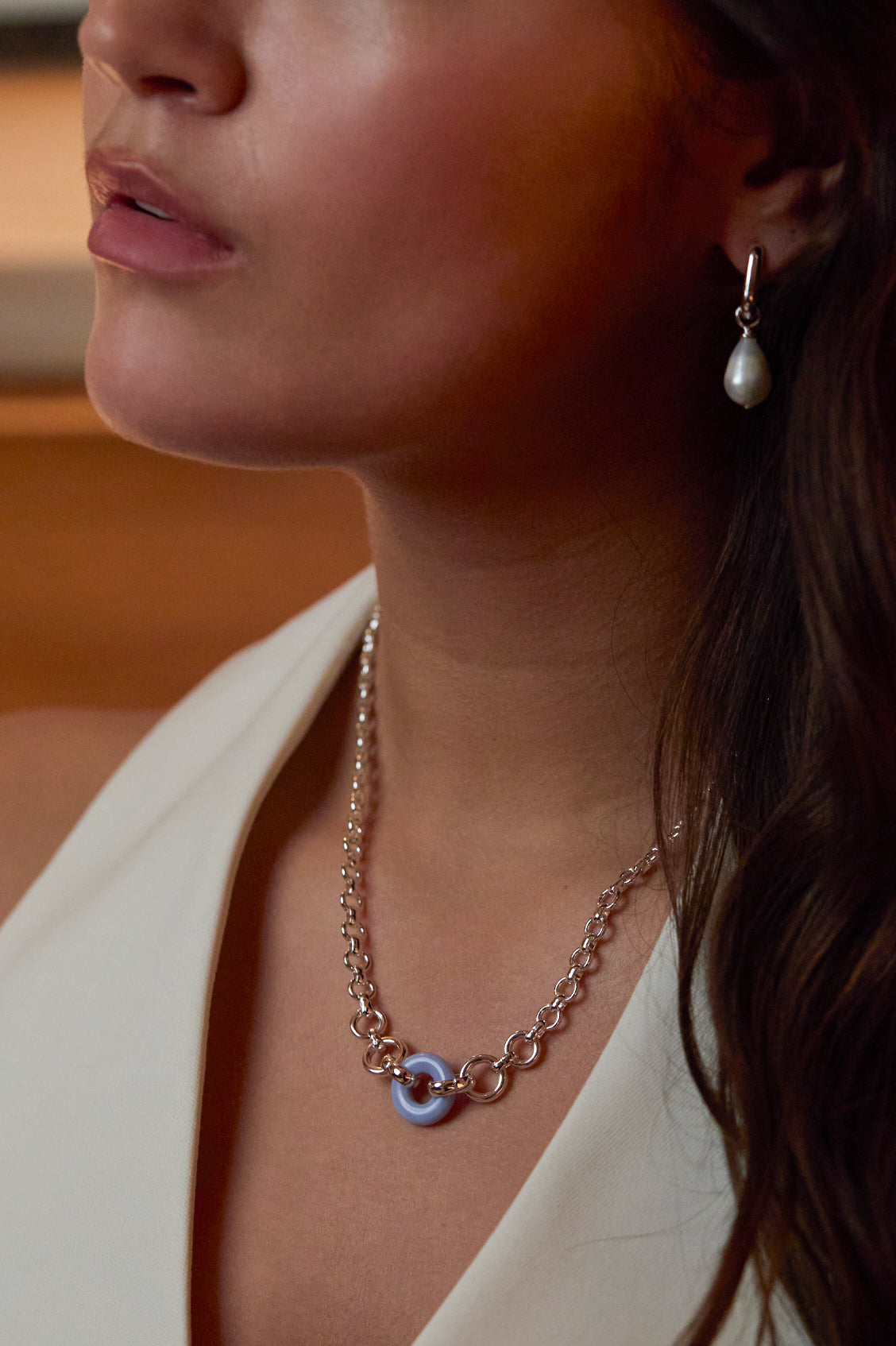Blue Lace Agate Graduated Round Link Chain Necklace - Elegant Gemstone Jewelry for Women | Perfect for Weddings, Parties & Everyday Wear