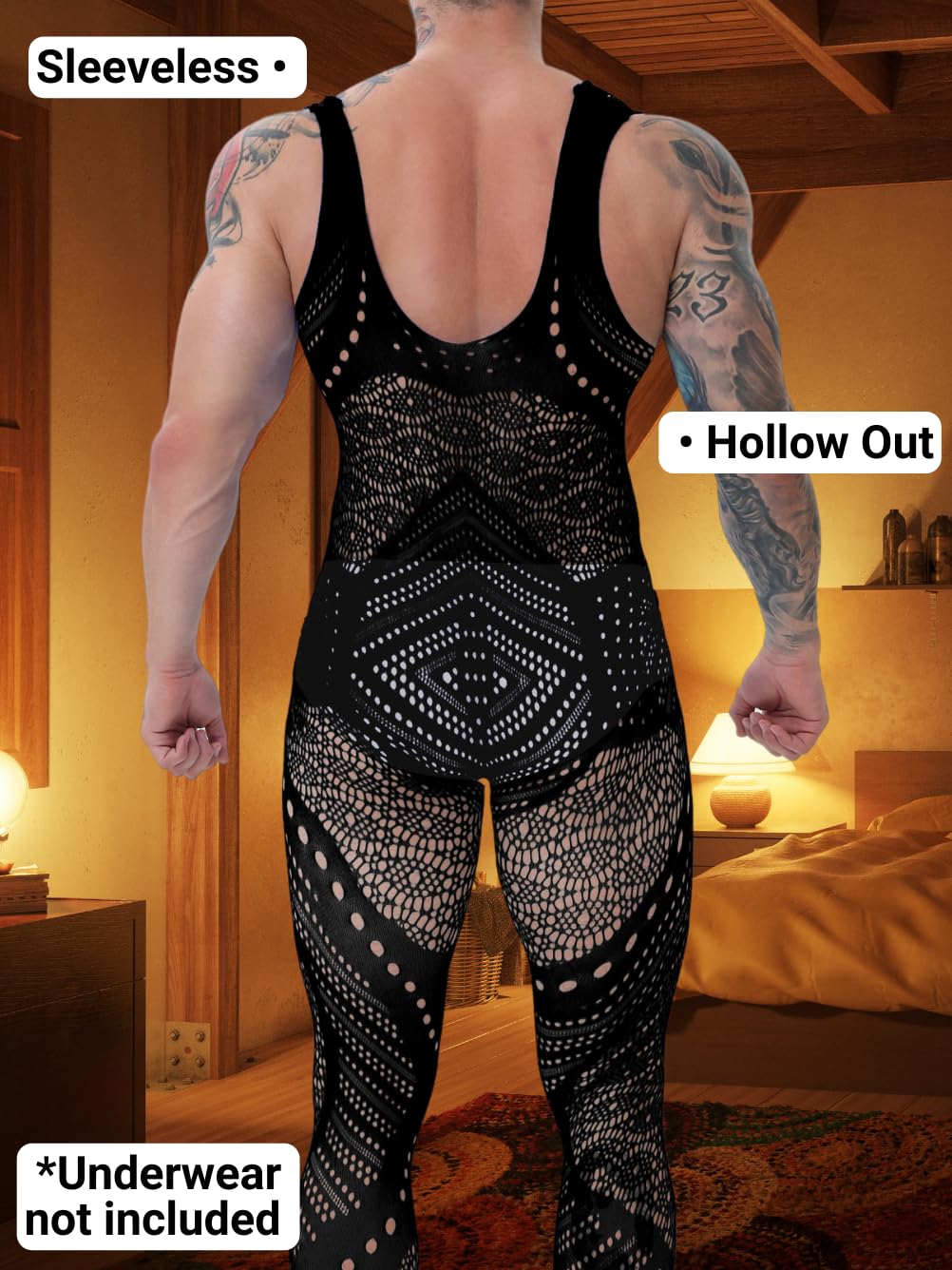 **Sexy Men's Lingerie - Fishnet Bodysuit & Lace Jumpsuit for Rave, Glow Party & Club Wear - Perfect Gift for Him**    *(Ideal for Valentine's Day, Bachelor Parties, Roleplay & Sensual Nights)*