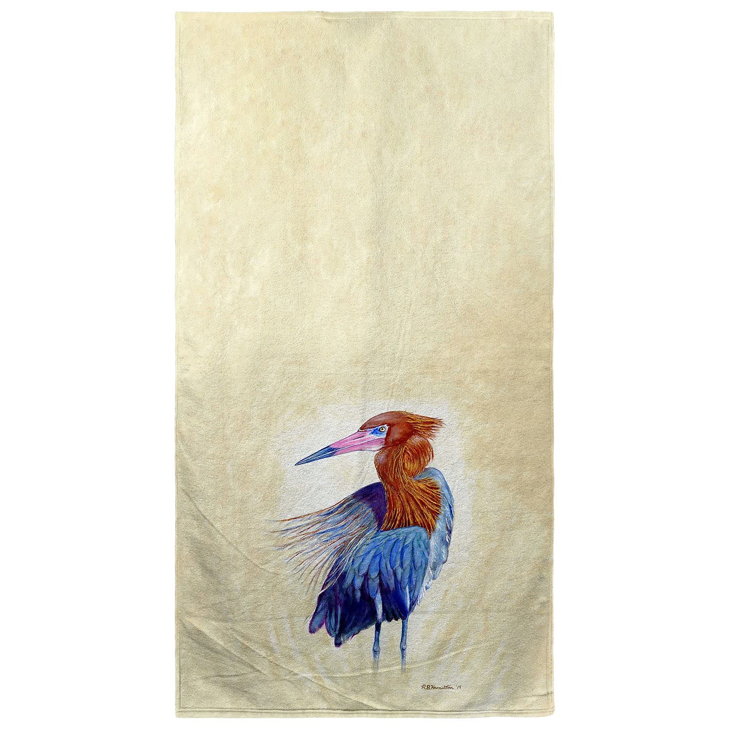 Betsy Drake Reddish Egret Beach Towel - Large Soft Absorbent Sandproof Quick-Dry Towel for Pool, Beach, Yoga & Outdoor Activities