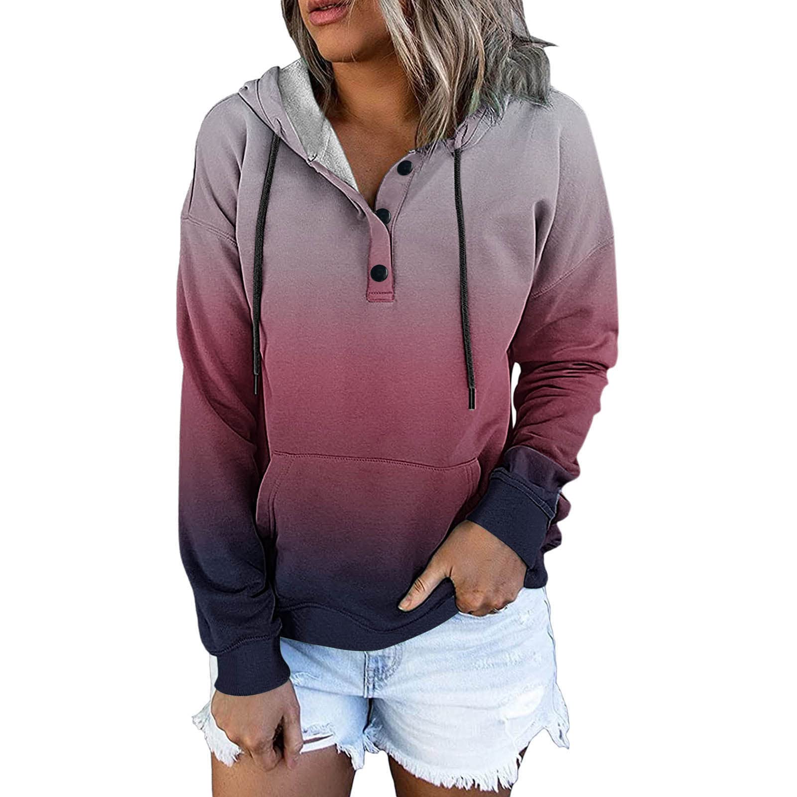 BEUU Women's Gradient Print Hoodie with Pocket - Casual Long Sleeve Pullover for Everyday Wear