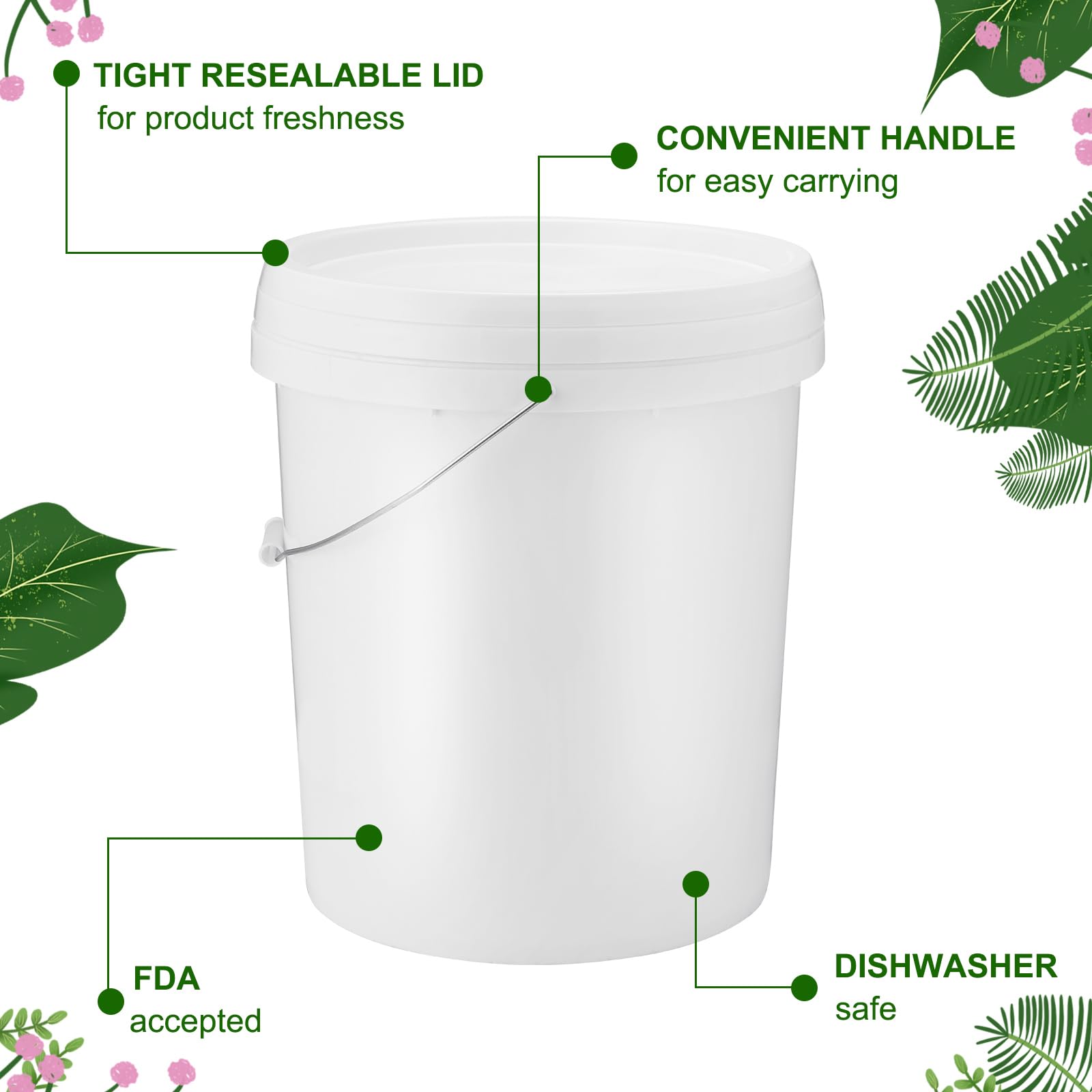 Gerrii 10-Pack 3.5 Gallon White Plastic Buckets with Handle & Lid - Food Storage Containers, Multipurpose Pails for Paint, Water, Art Crafts, Garage Organization - Ideal for Home, Kitchen, DIY Projects & Bulk Storage (White)