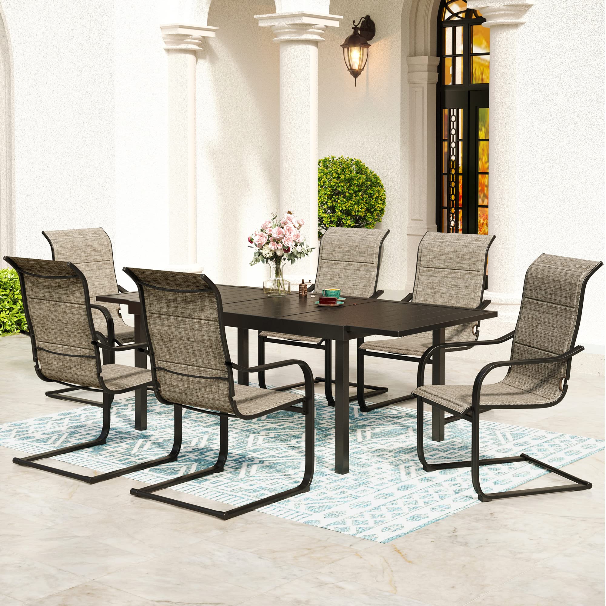 7-Piece Outdoor Patio Dining Set for 6 with Extendable Table & Cushioned Chairs - Perfect for Backyard, Deck, Garden & Lawn Entertaining
