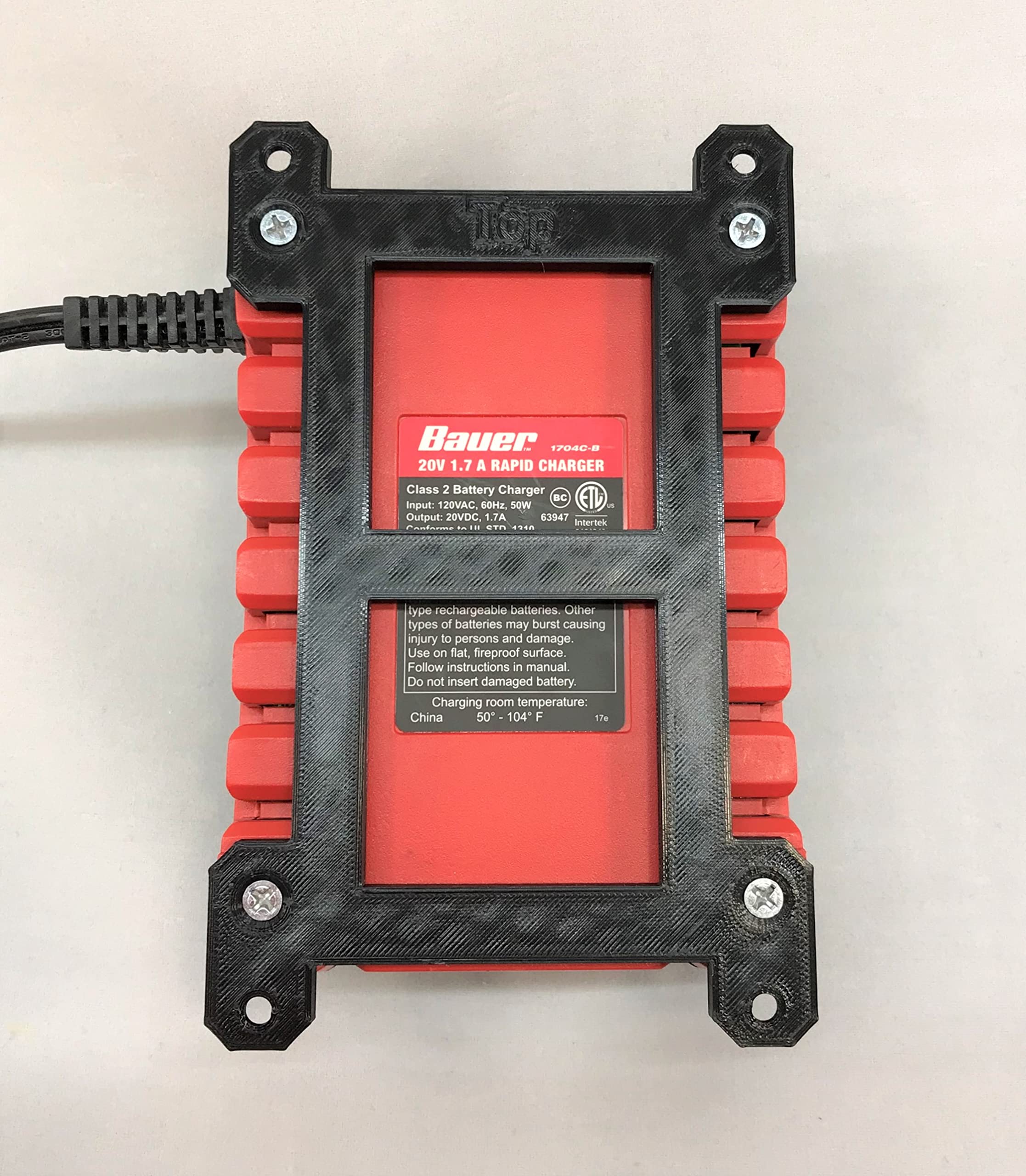 Bauer 20V Lithium Battery Charger Wall Mount Holder - Secure & Space-Saving Storage for Power Tools - Perfect for Garage, Workshop & DIY Projects