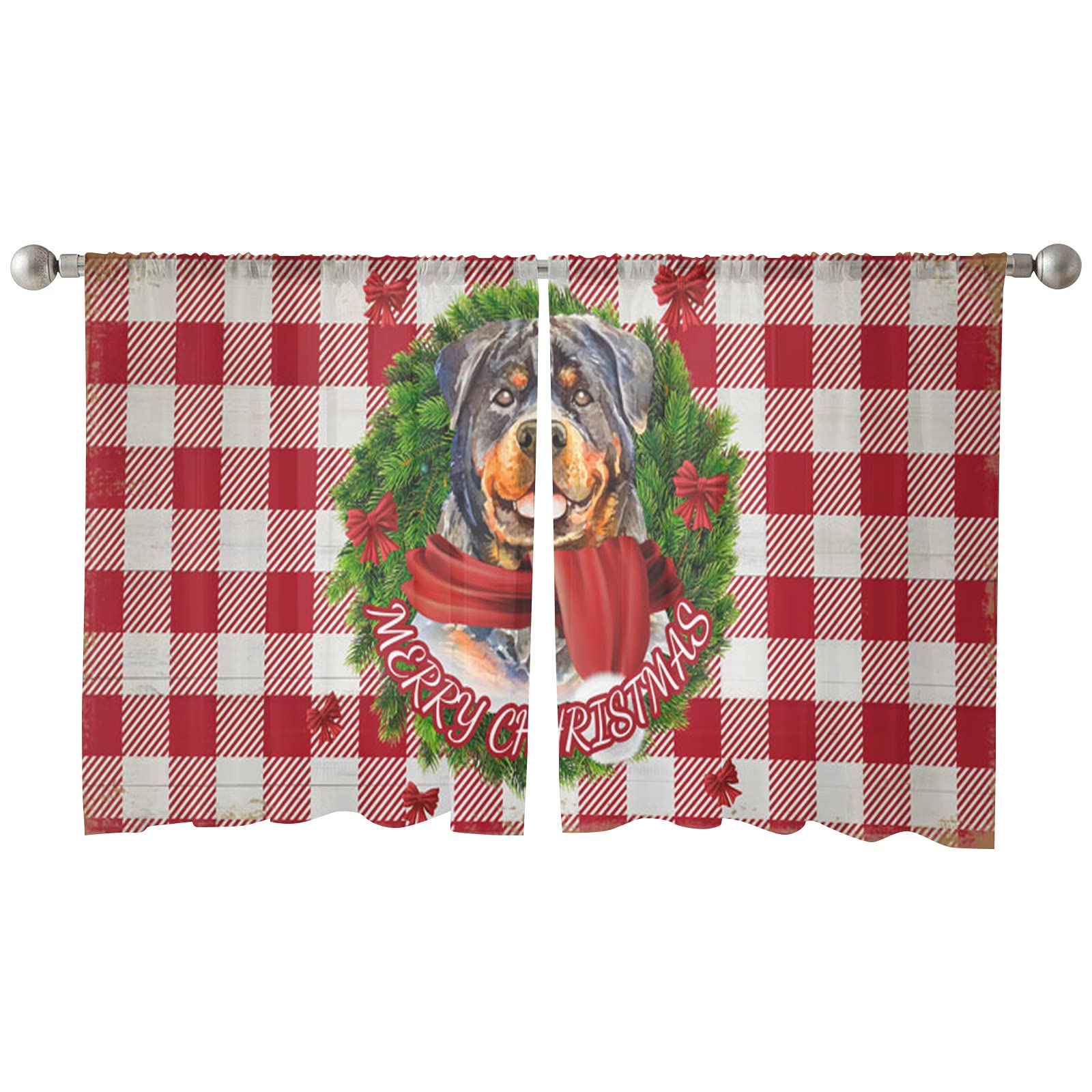45 Inch Semi Sheer Curtains - Airy Buffalo Plaid Window Drapes for Bedroom Privacy & Living Room Decor | Christmas Red Holiday Patio Door Treatments (Set of 2 Panels) | Perfect for Cozy Winter Homes & Festive Seasonal Decorations