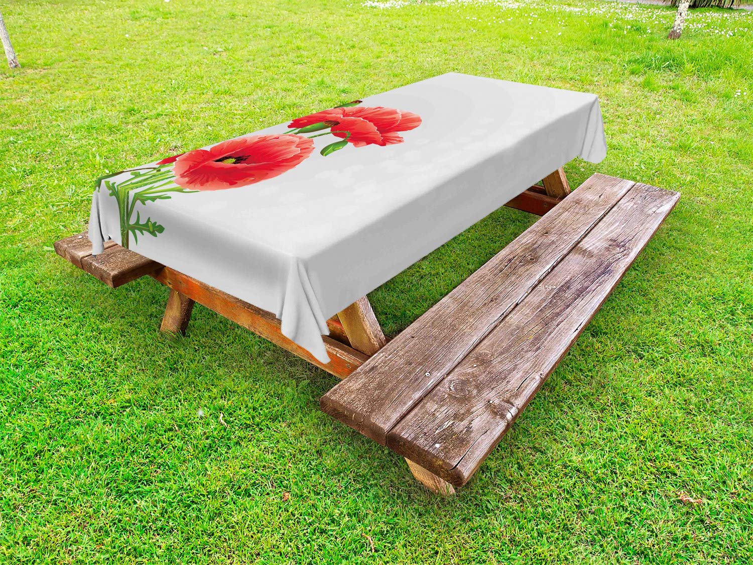 Ambesonne Poppy Flower Outdoor Tablecloth - Washable Picnic Table Cover 58