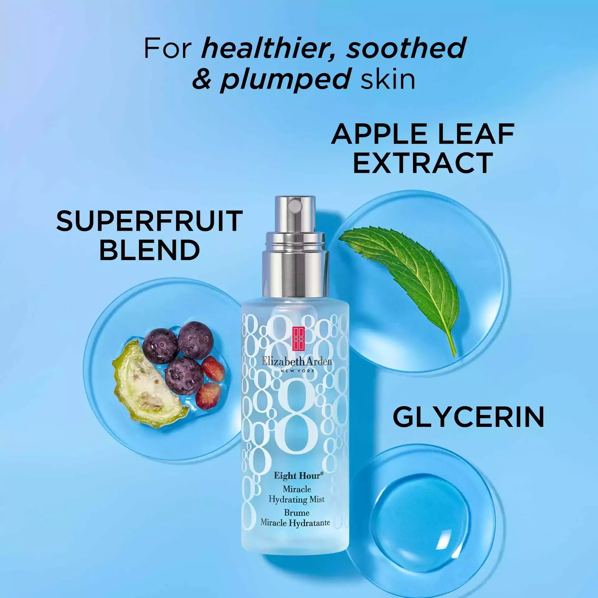 Eight Hour Miracle Hydrating Face Mist Spray - Moisturizing Facial Toner with Hyaluronic Acid & Vitamin E for Dry Skin - Perfect for Travel, Gym & Daily Skincare Routine