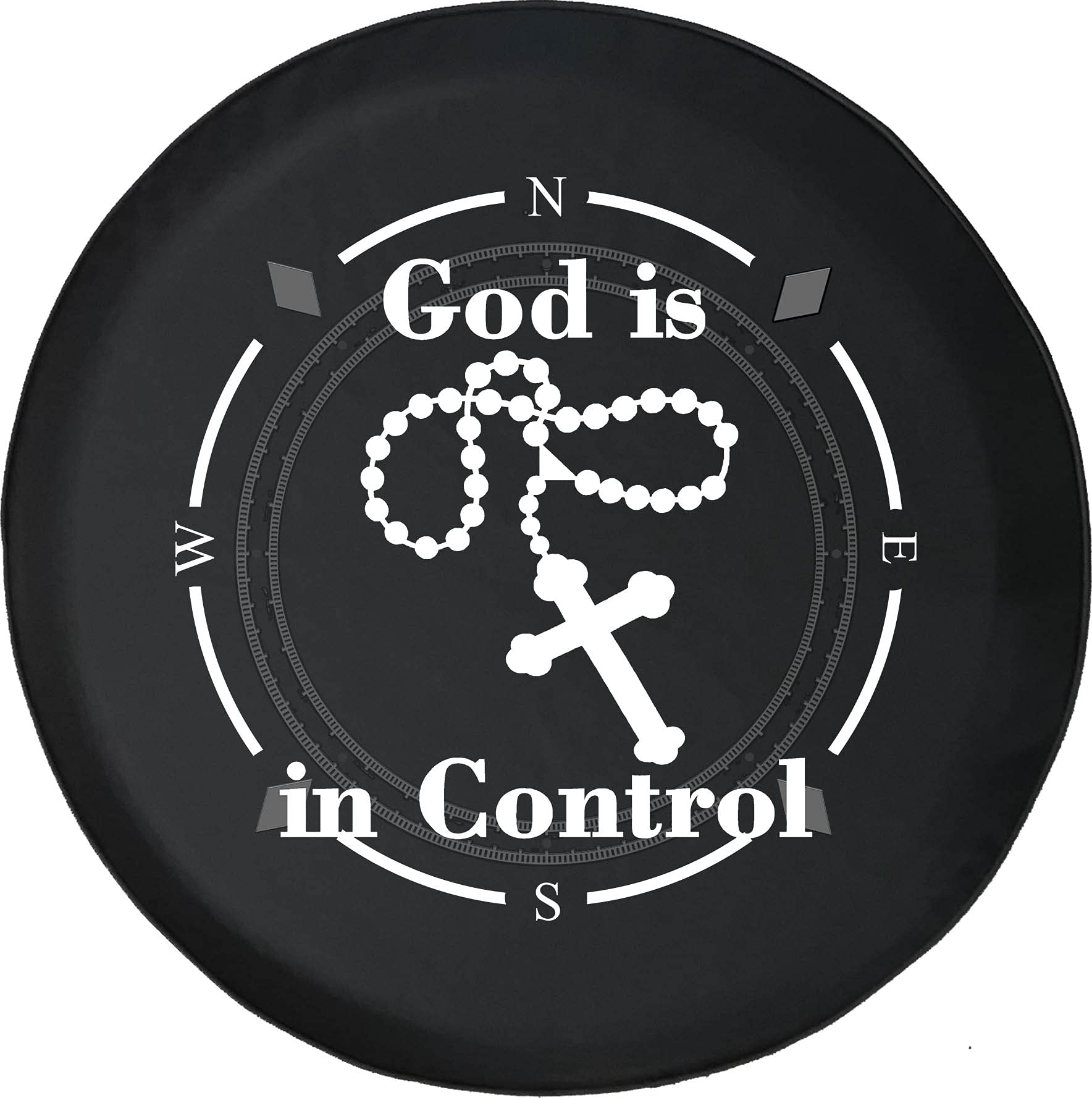 American Unlimited Spare Tire Cover with Compass Design - 'God is in Control' Rosary Prayer Beads Wheel Cover | Fits SUV, Trailer, RV & Most Vehicles | Perfect for Road Trips, Camping & Outdoor Adventures