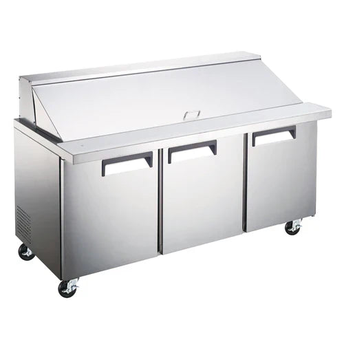 Commercial 3-Door Mega Top Bain Marie Sandwich Prep Refrigerator - Coldline SMP72-71 with 30 Pans Capacity for Restaurants, Delis & Catering Businesses | Perfect for Food Storage, Buffet Service & High-Volume Food Prep