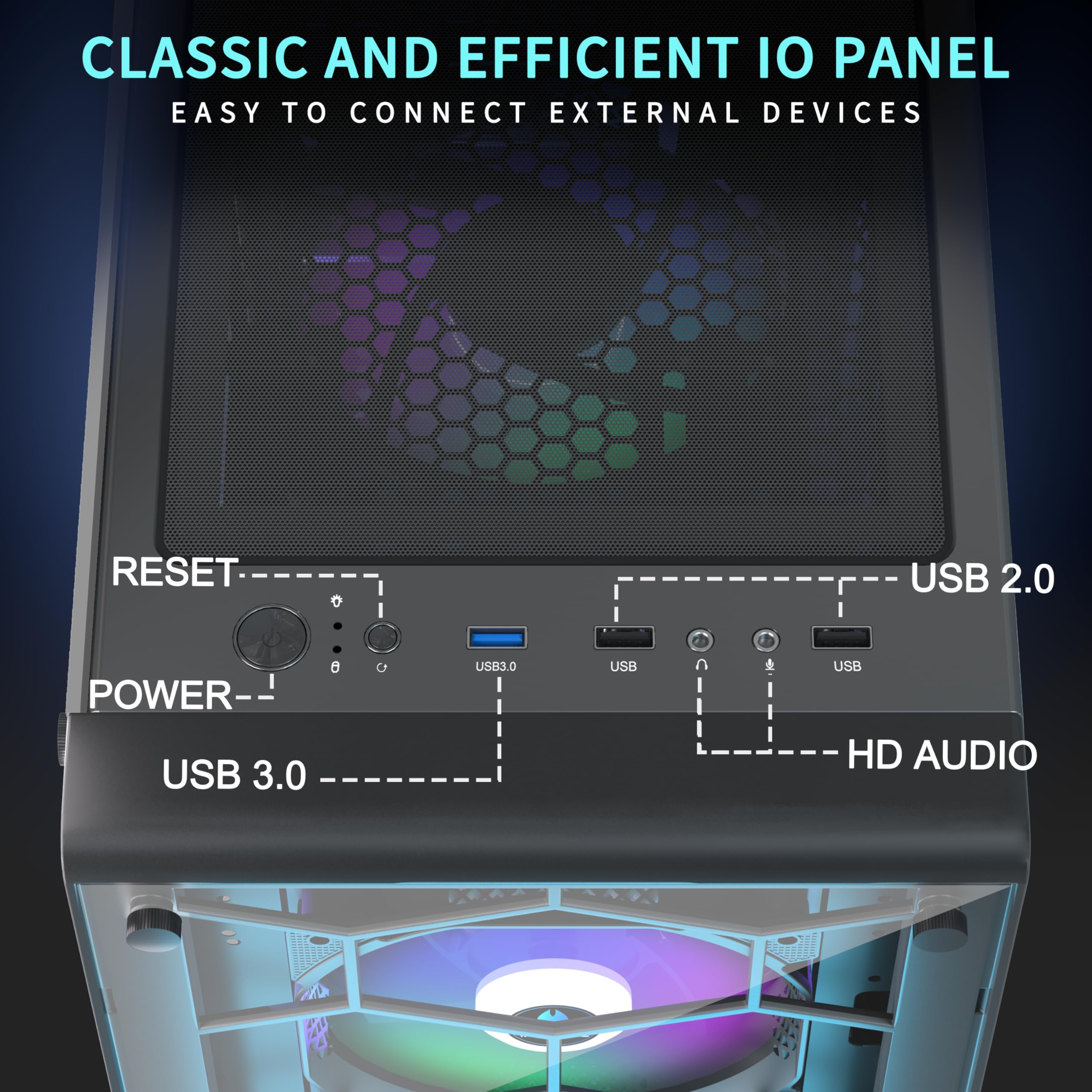 ATX Gaming PC Case with 4 Pre-Installed RGB Fans (Fixed Color), USB 3.0 Ports & Tempered Glass Mid Tower Design in Black - R7 Model - Perfect for Gaming Rigs, Streaming Setups & High-Performance Computers