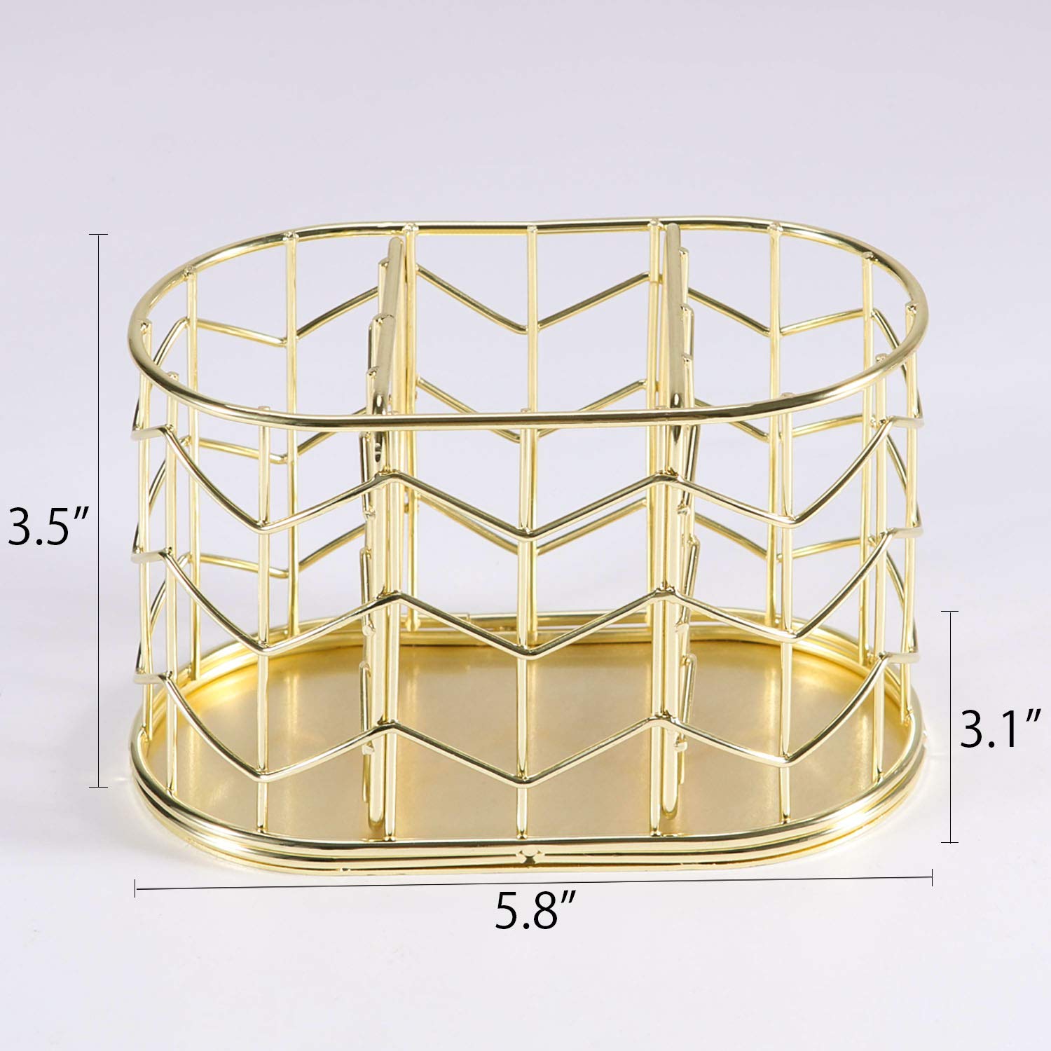 Nugorise 3-Compartment Metal Pen Holder - Gold Desk Organizer for Pencils, Pens & Stationery - Perfect for Office, School & Home Workspace Organization