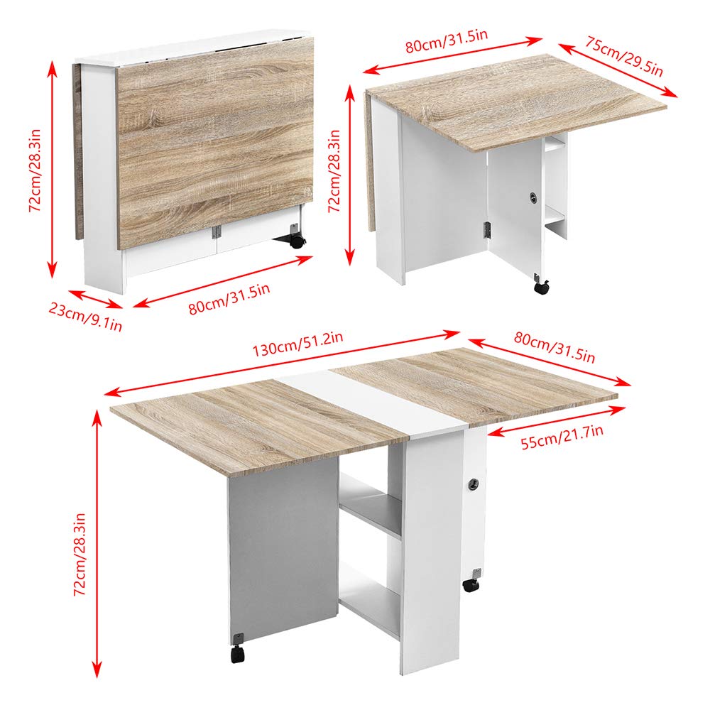 Foldable Kitchen Table with Drop Leaf & Wheels - Extendable Dining Table for Small Spaces, Modern Wooden Folding Table with Storage Shelves (Seats 2-6, Walnut) - Perfect for Apartments, Dorms & Compact Homes