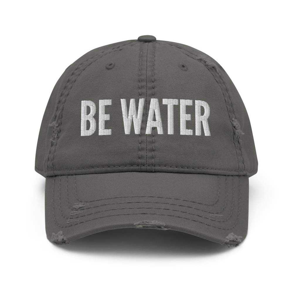 Be Water Embroidery Hong Kong Distress Style Hat Cap - Vintage Washed Cotton Baseball Cap for Men & Women - Perfect for Streetwear, Hip Hop Fashion and Urban Outfits