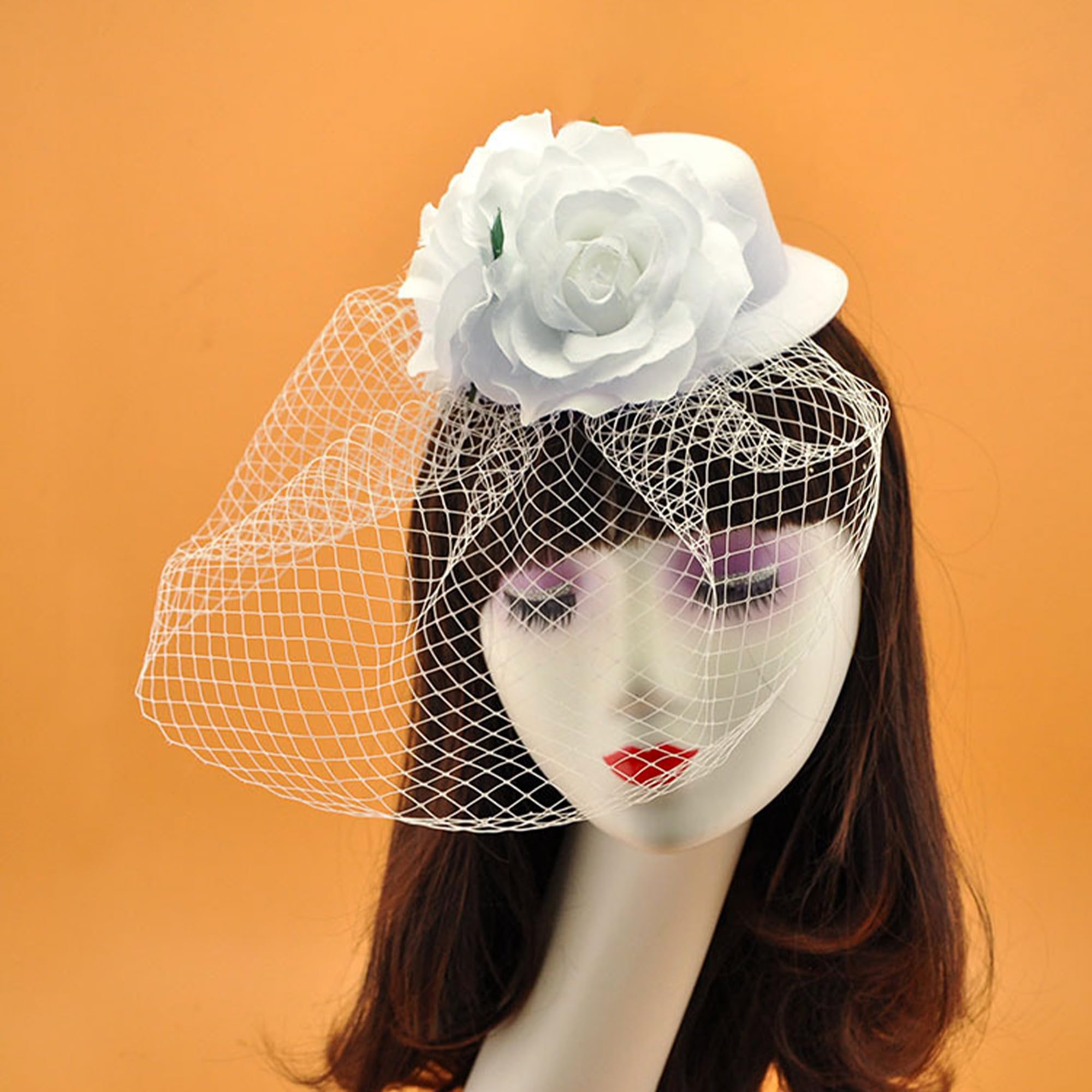 Elegant Tea Party Fascinators - White Derby Hats with Veil, Floral & Feathers for Women & Girls | Kentucky Derby, Bridal Shower, Garden Party, Wedding Accessories