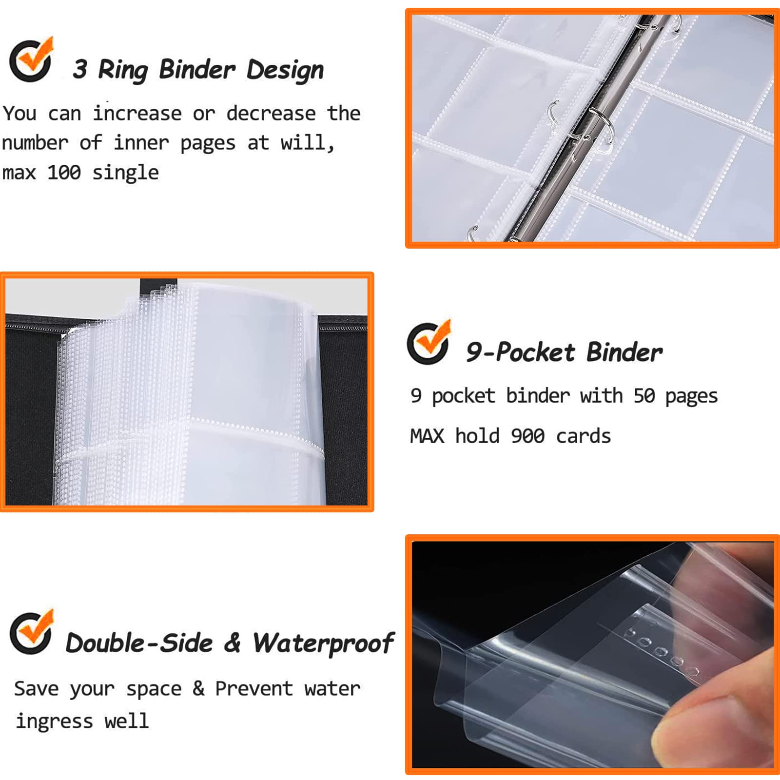 900 Pocket Basketball Trading Cards Binder - Premium 9-Pocket Collector Album with 50 Removable Sleeves for Sports & Basketball Cards | Perfect for Card Collectors, Storage & Organization