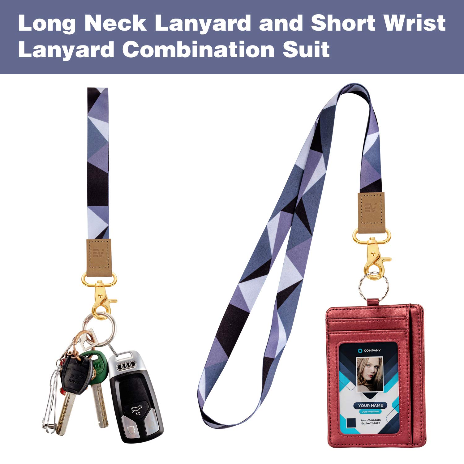 EcoVision 2-Pack Wrist & Neck Lanyards for ID Badges - Adjustable Keychain Holder for Car Keys, Work & Events - Unisex Design for Men & Women | Office, School, Gym & Travel Accessories
