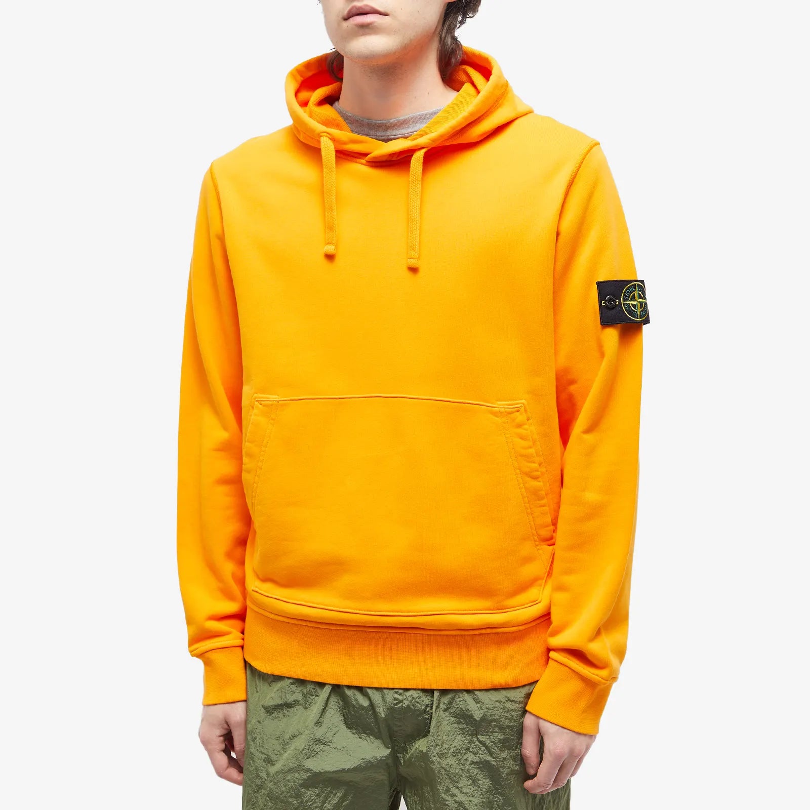 Stone Island Classic Orange Hoodie for Men - Lightweight Pullover Sweatshirt with Hood - Casual Streetwear for Outdoor & Urban Fashion