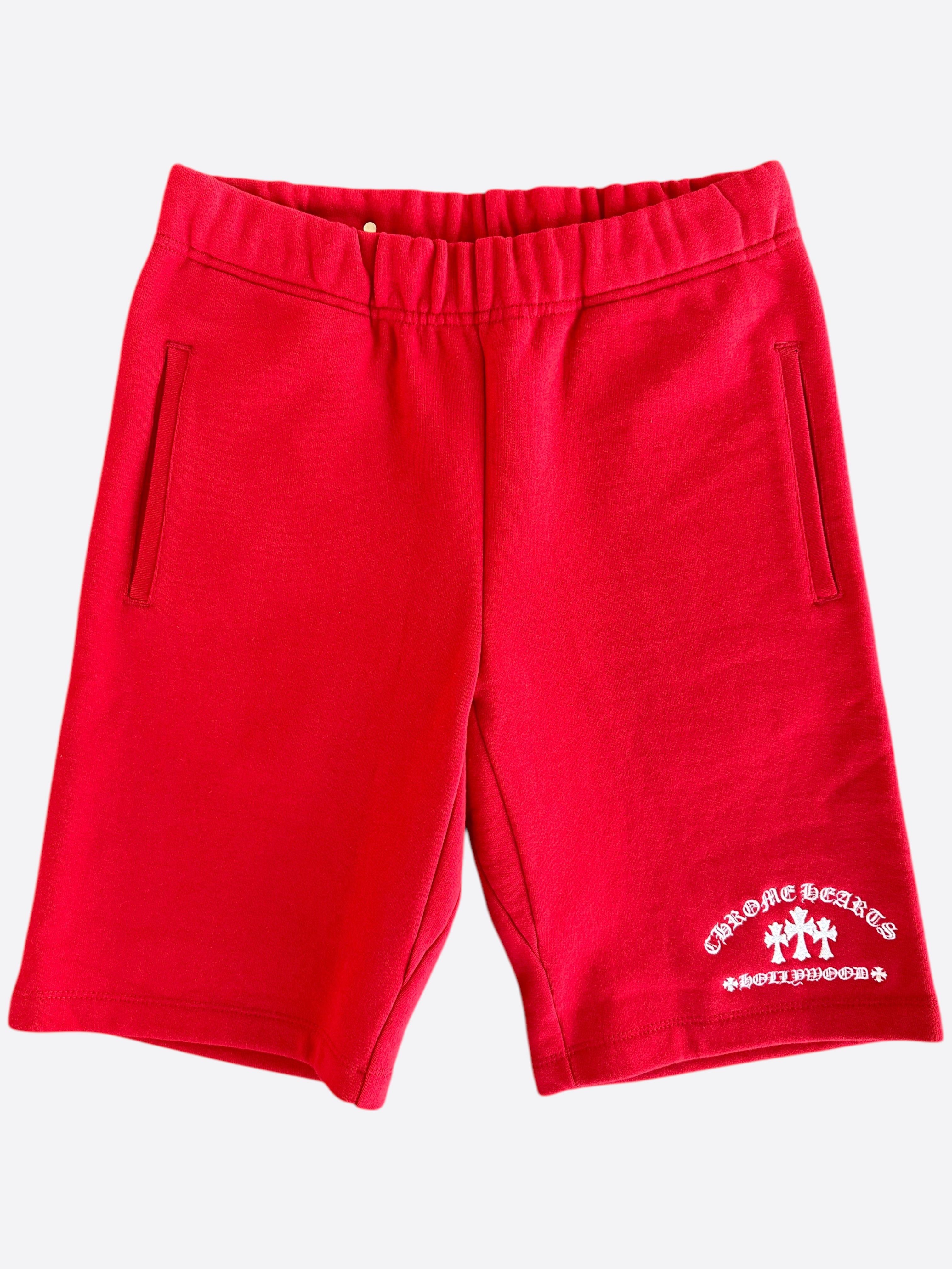 Chrome Hearts Red & White Triple Cross Embroidered Shorts for Men - Stylish Streetwear & Casual Fashion - Perfect for Summer Outfits, Concerts, and Hip Hop Style