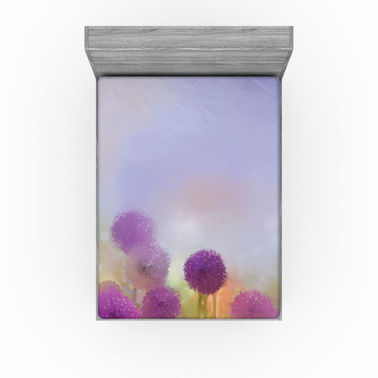 Ambesonne Floral Fitted Sheet - Queen Size Deep Pocket Bedding with Spring Meadow Onion Flower Design, All-Around Elastic for Secure Fit, Purple Blue - Perfect for Guest Rooms, Vacation Homes & Nature-Themed Bedrooms