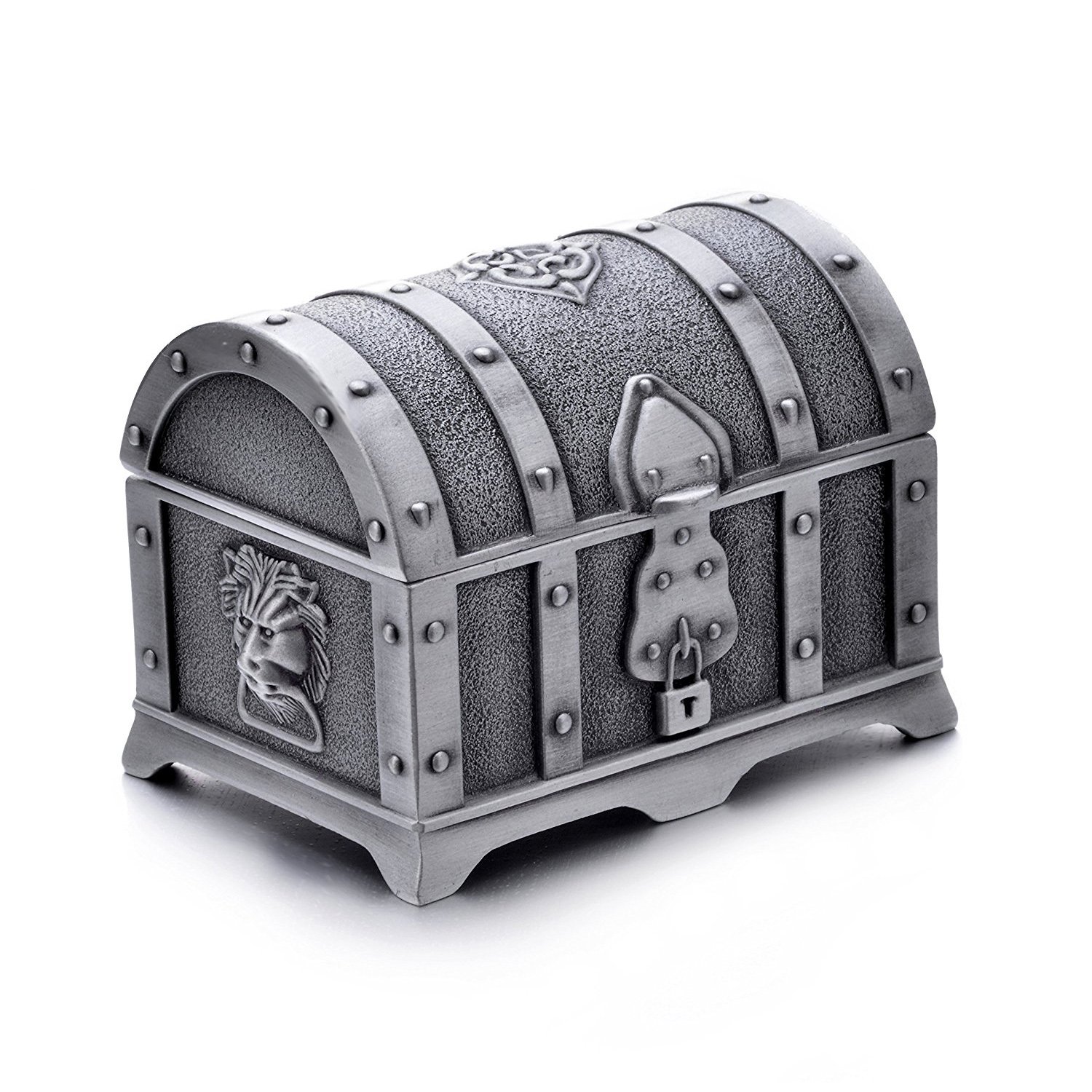 Vintage Metal Treasure Chest Jewelry Box - Small Rectangle Tin Trinket Box for Rings, Necklaces & Gifts | Perfect for Women, Girls & Ladies | Great for Jewelry Storage, Gift Wrapping & Home Decor