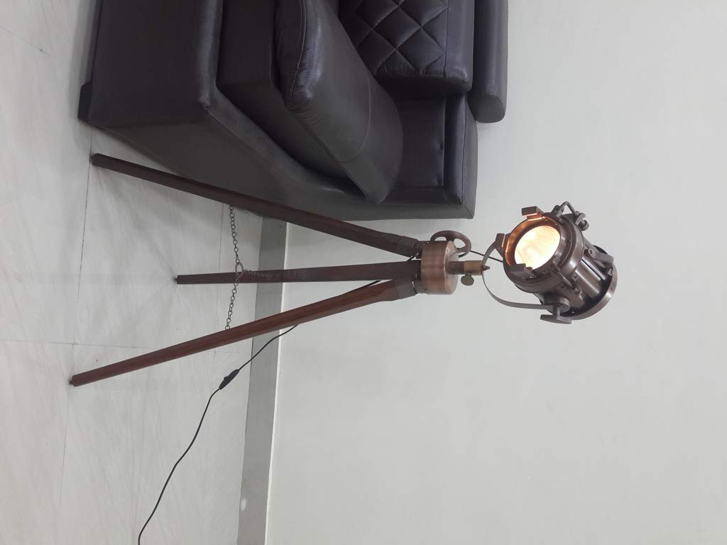 Vintage Nautical Tripod Floor Lamp with Adjustable Spotlight - Rustic Coastal Home Decor for Living Room, Bedroom, or Office - THOR INSTRUMENTS Designer Lighting Gift Idea