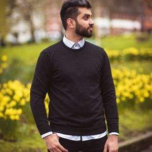 Cavani Men's Black Crewneck Knit Sweater - Soft Cotton Pullover for Casual Wear & Winter Outfits