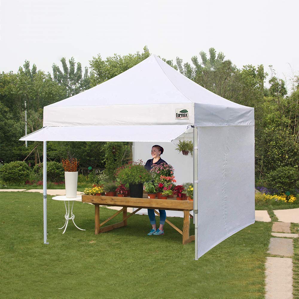 Eurmax USA 10x10 Commercial Pop Up Canopy Tent - Heavy Duty Outdoor Party Canopy with 4 Removable Zippered Sidewalls, Roller Bag, 4 Sand Bags & 24 Sq Ft Extended Awning (Beige) | Perfect for Backyard BBQs, Farmers Markets, Beach Outings & Outdoor Events