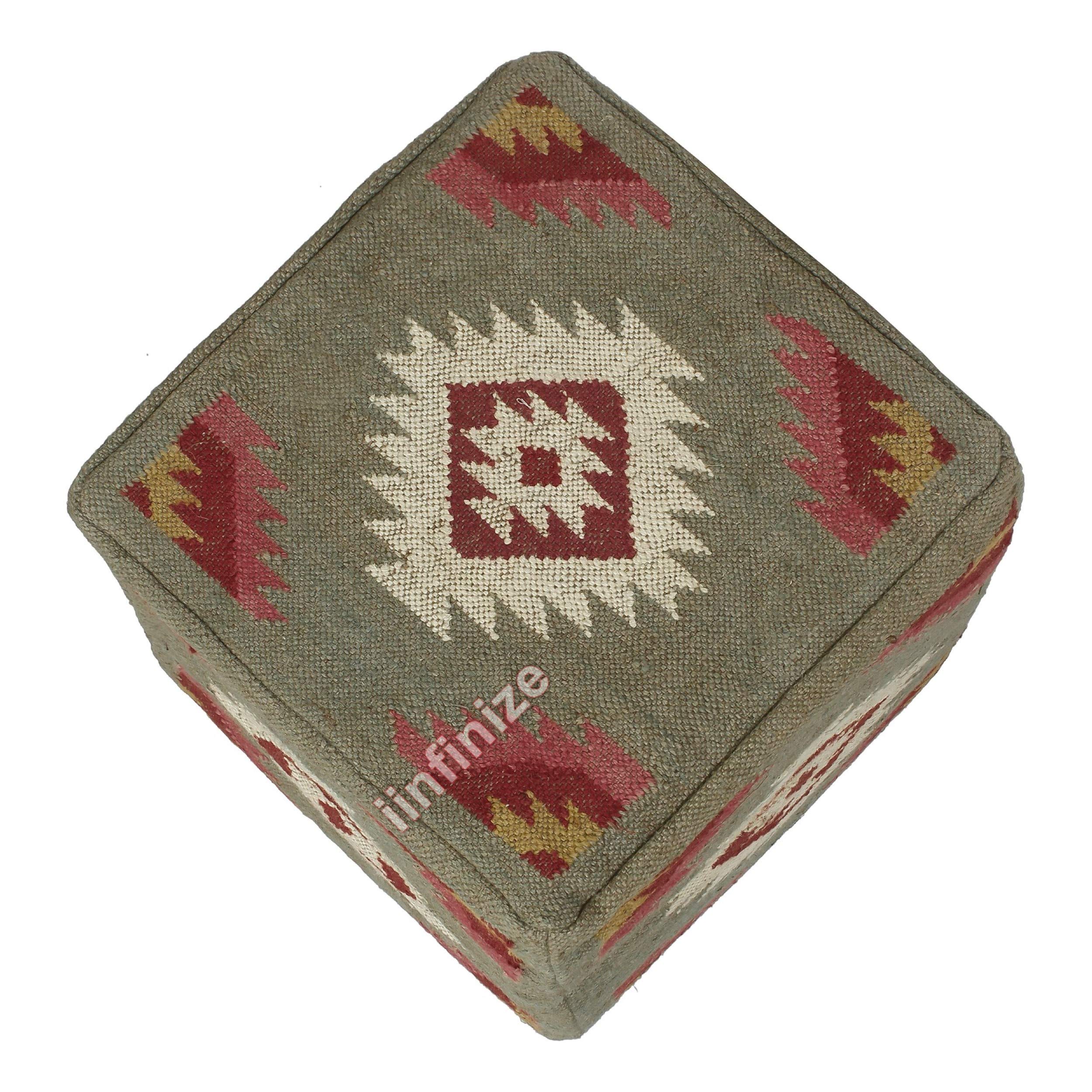 Handwoven Vintage Jute Pouf Cover - 18'' Ottoman Footrest & Living Room Pouffe Case | Rustic Knotted Pouf Cover, Handmade Turkish Pouf for Boho Decor, Cozy Seating & Floor Cushion