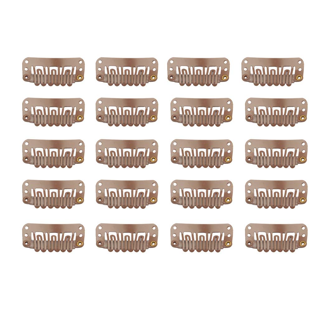 20pcs Stainless Steel U-Shape Snap Clips for Hair Extensions, Wigs & Hairpieces - Durable Wig Accessories & Hair Combs (Light Brown) - Perfect for Salon, Cosplay & Daily Hairstyling