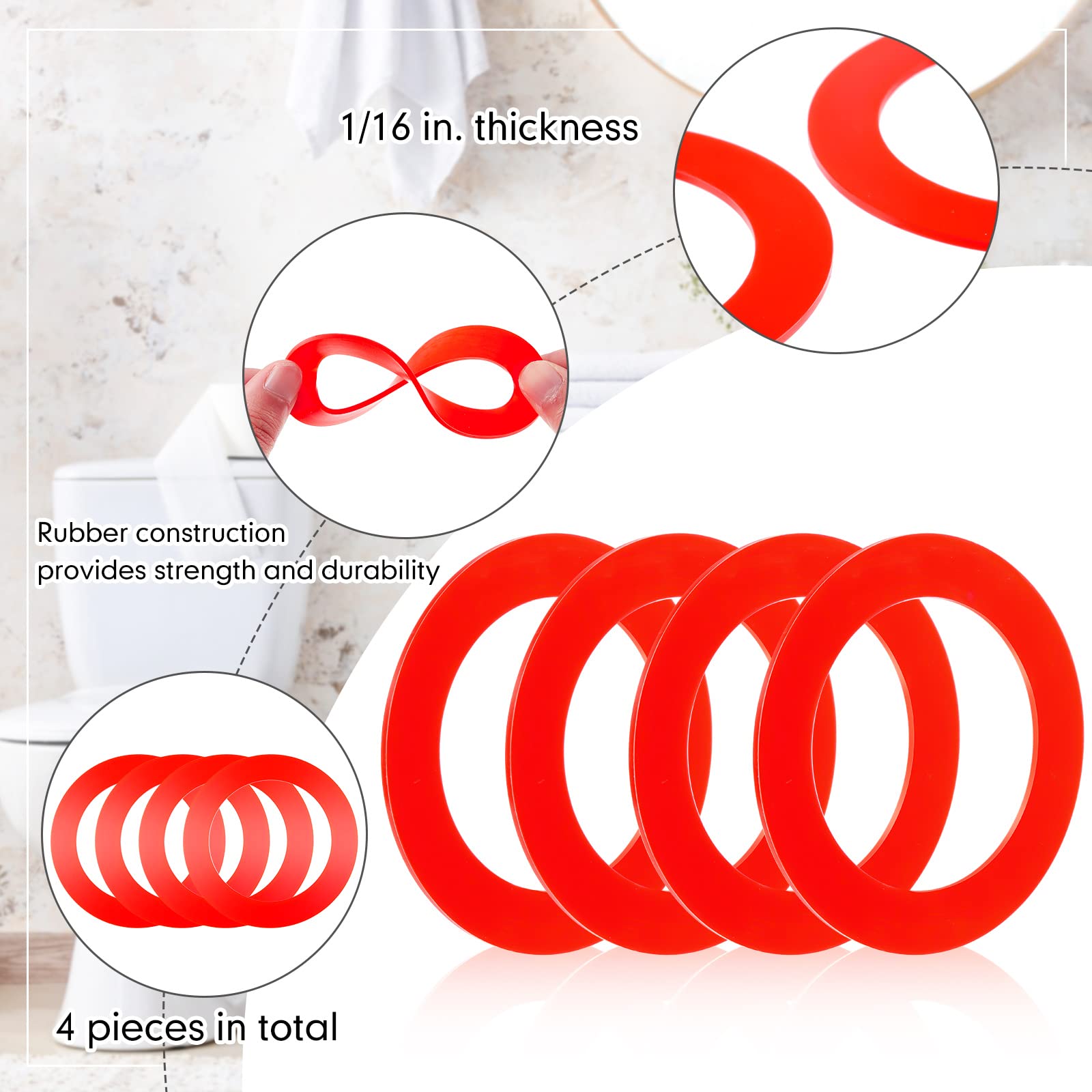 4 Pack Mansfield 210/211 Toilet Flush Valve Seal Gasket Replacement Kit - Red RV Toilet Seal Compatible with Mansfield 210 & 211 Models - Perfect for RV, Camper & Home Toilet Repairs