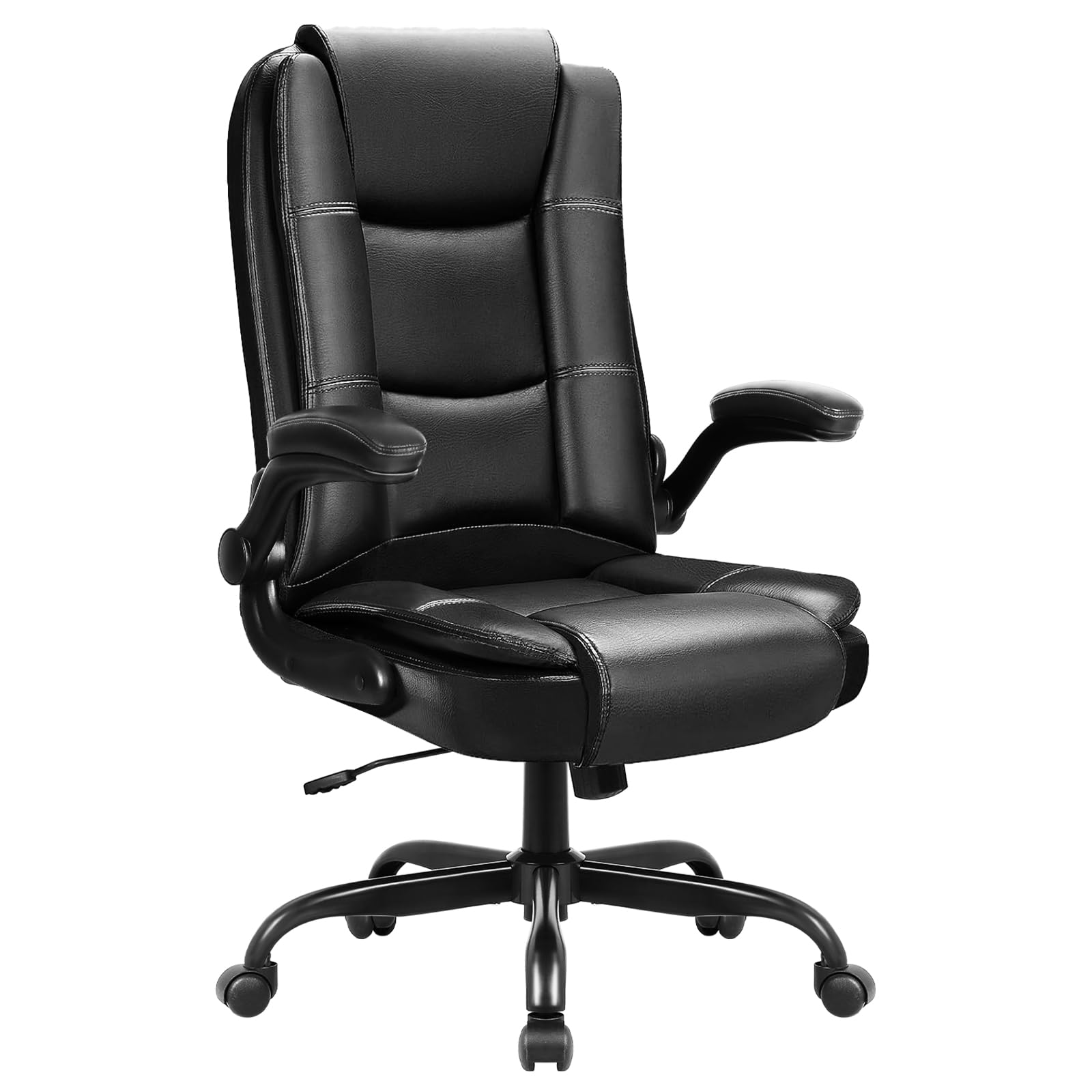 OFIKA Big and Tall Office Chair - Ergonomic High Back Computer Desk Chair with Lumbar Support, Adjustable Height & Flip-Up Arms - Premium Leather Executive Chair for Home Office (Black) - Perfect for Long Work Hours & Gaming Sessions