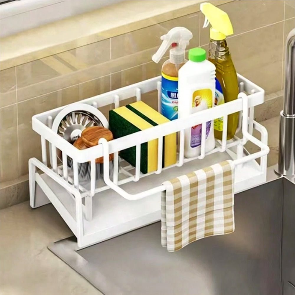 Premium Stainless Steel Sink Caddy Organizer - Durable Kitchen Sponge & Soap Holder for Sink - Perfect for Dishwashing, Cleaning Supplies Storage in Home Kitchen