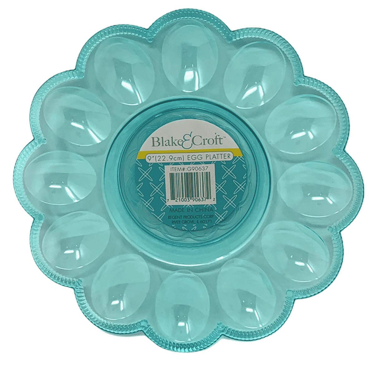 Blake & Croft 9-Inch Teal Crystal Cut Plastic Deviled Egg Platter – Elegant Serving Tray for Parties, Picnics & Holiday Gatherings