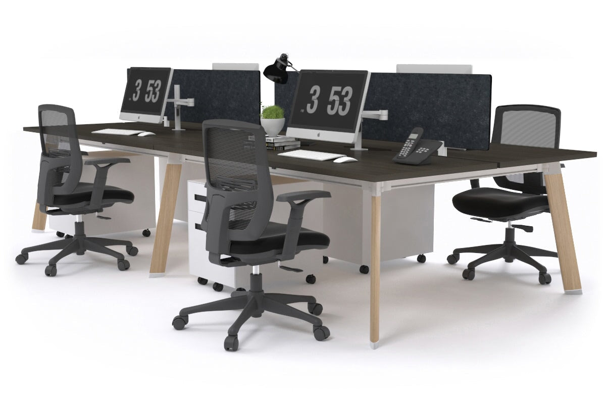 4-Person Switch Workstation with Wood Imprint Frame - 1400L x 800W Cable Management Desk for Office & Home Workspace
