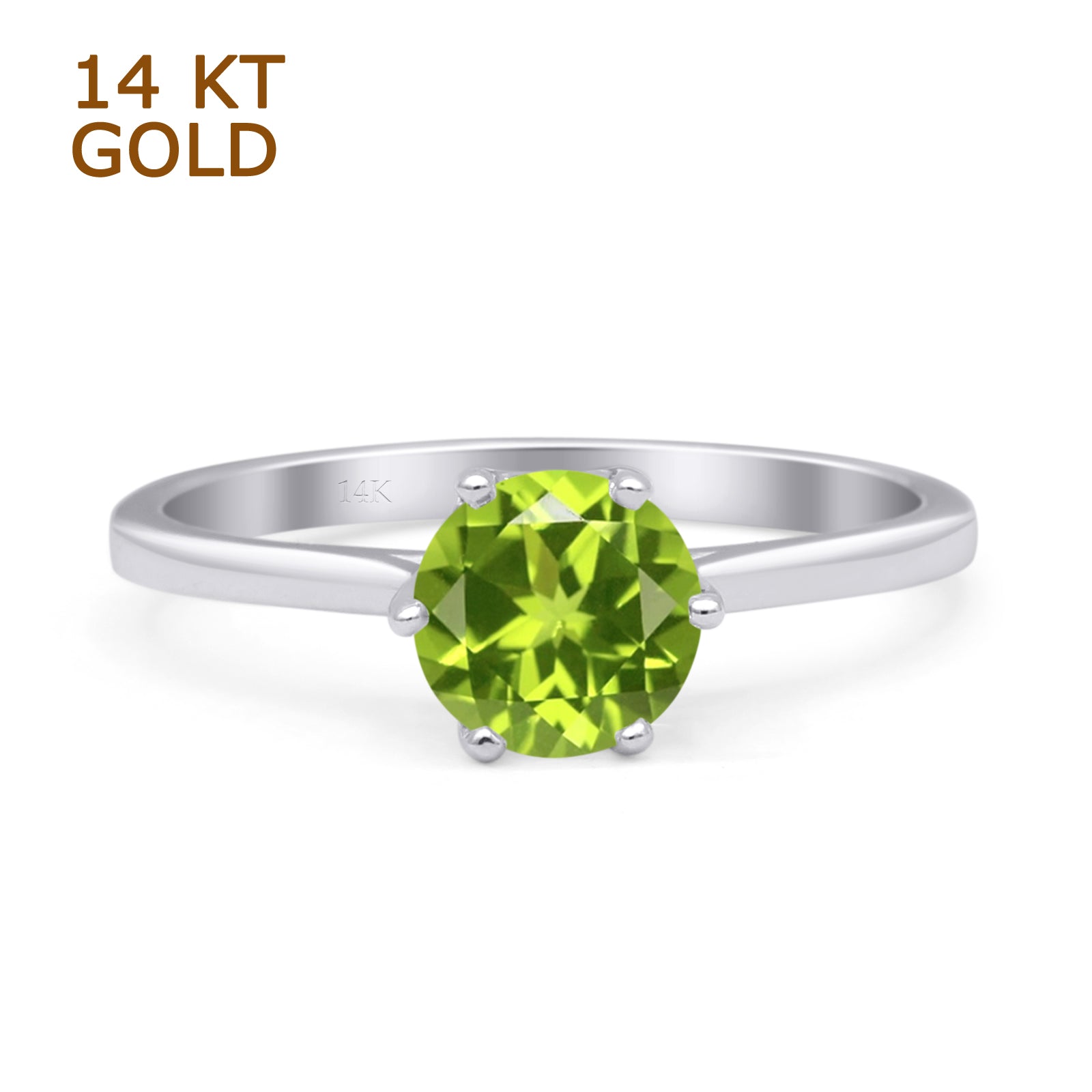 14K White Gold Art Deco Round Solitaire Peridot CZ Vintage Style Ring for Women - Elegant Wedding, Engagement, Anniversary Gift Jewelry - Perfect for Evening Parties, Date Nights & Special Occasions