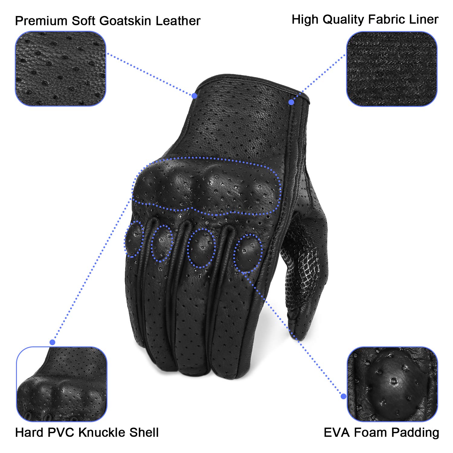 Breathable Leather Motorcycle Gloves for Men - Knuckle Armored, Perforated Design (Size XL) - Ideal for Riding, Racing & Long-Distance Motorcycle Trips
