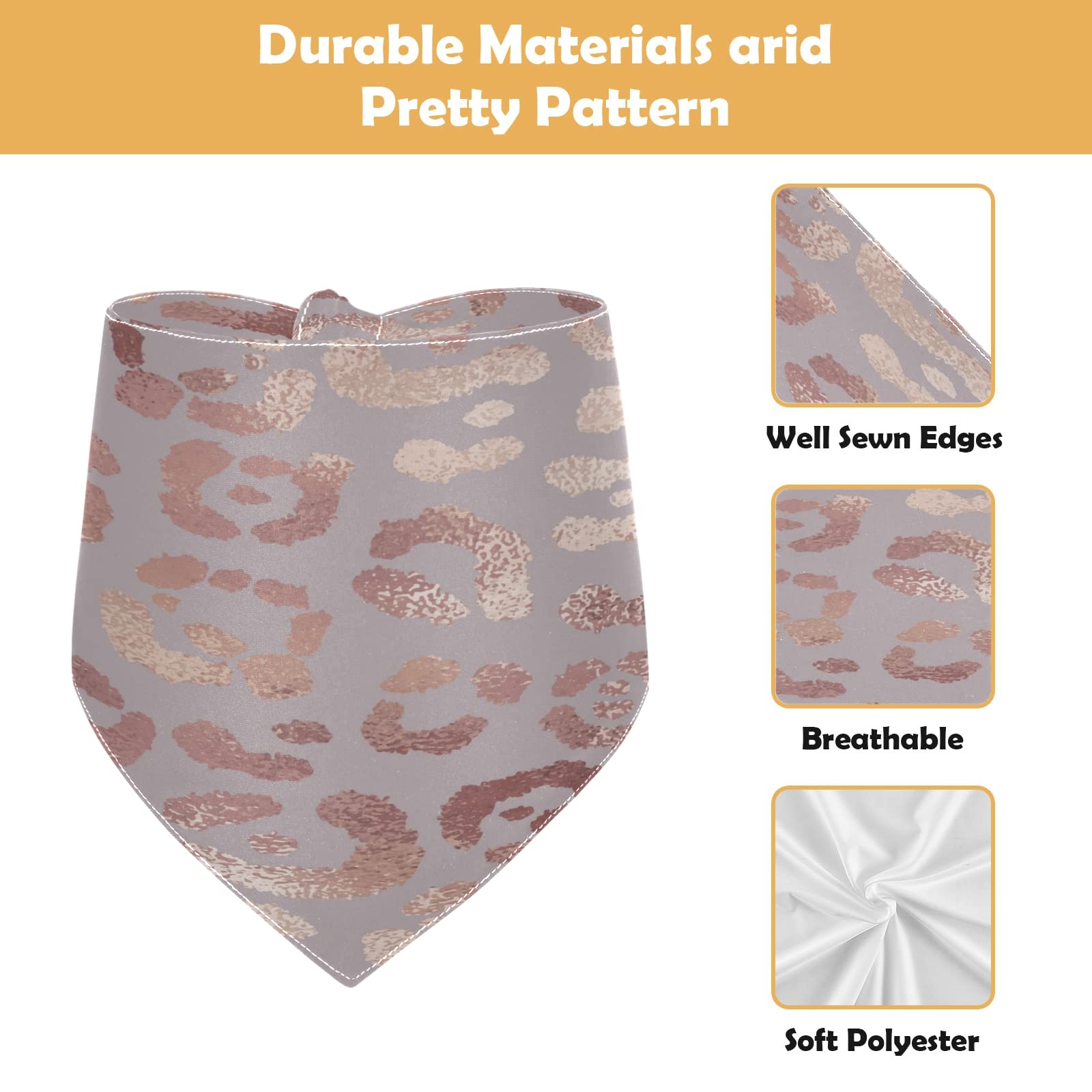 2 Pack Elegant Rose Gold Leopard Print Dog Bandanas - Adjustable Snap Button Triangle Scarf for Small to Large Dogs & Cats | Perfect for Holidays, Parties & Everyday Pet Fashion Accessories