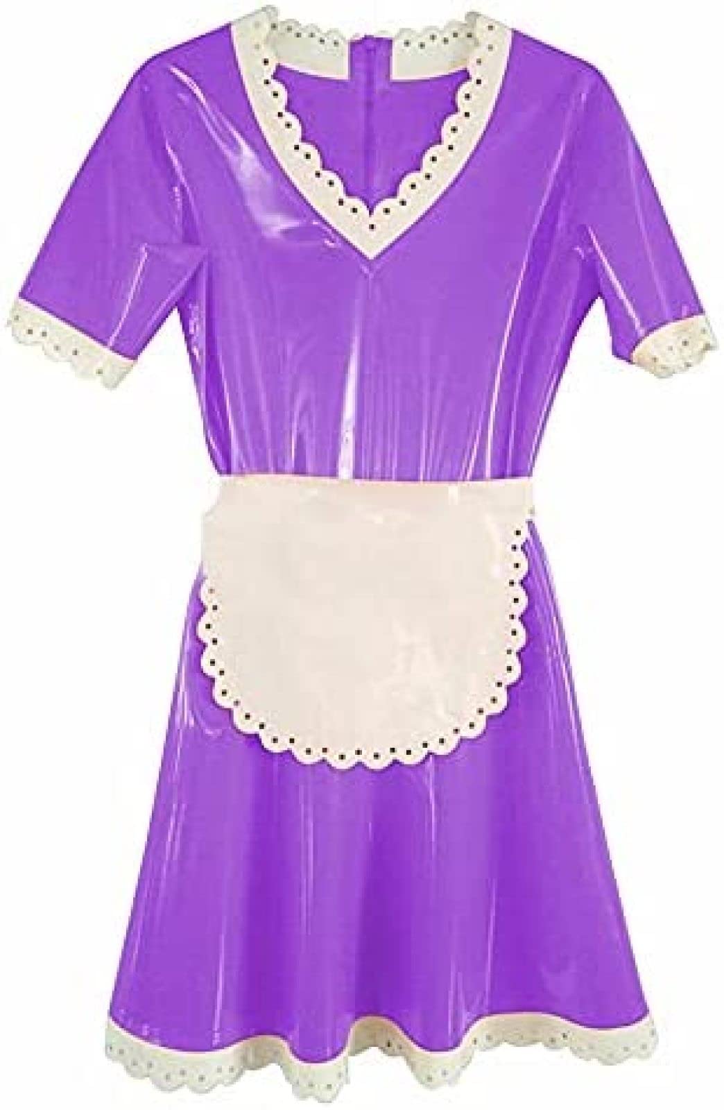 Elegant Purple and White Latex Dress for Women - Small Size | Stretchy Rubber Skirt for Parties, Cosplay & Nightlife